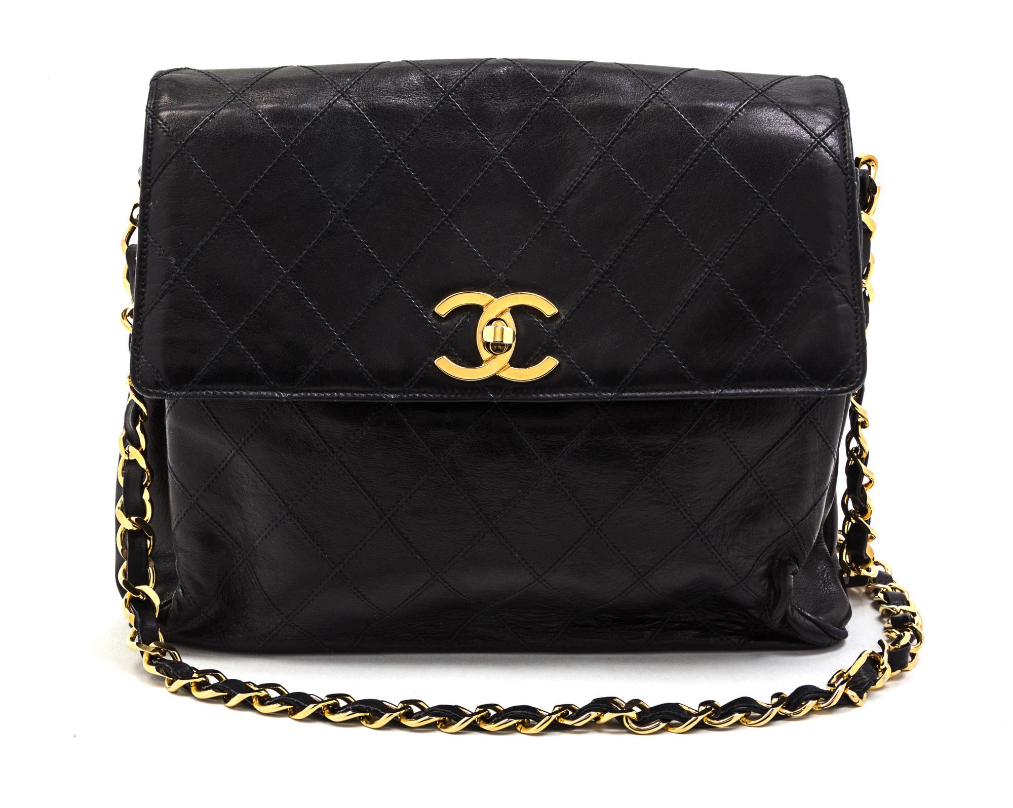 A Chanel Black Quilted Leather Flap Bag, 10 1/2 x 8 1/2 x 2 inches.