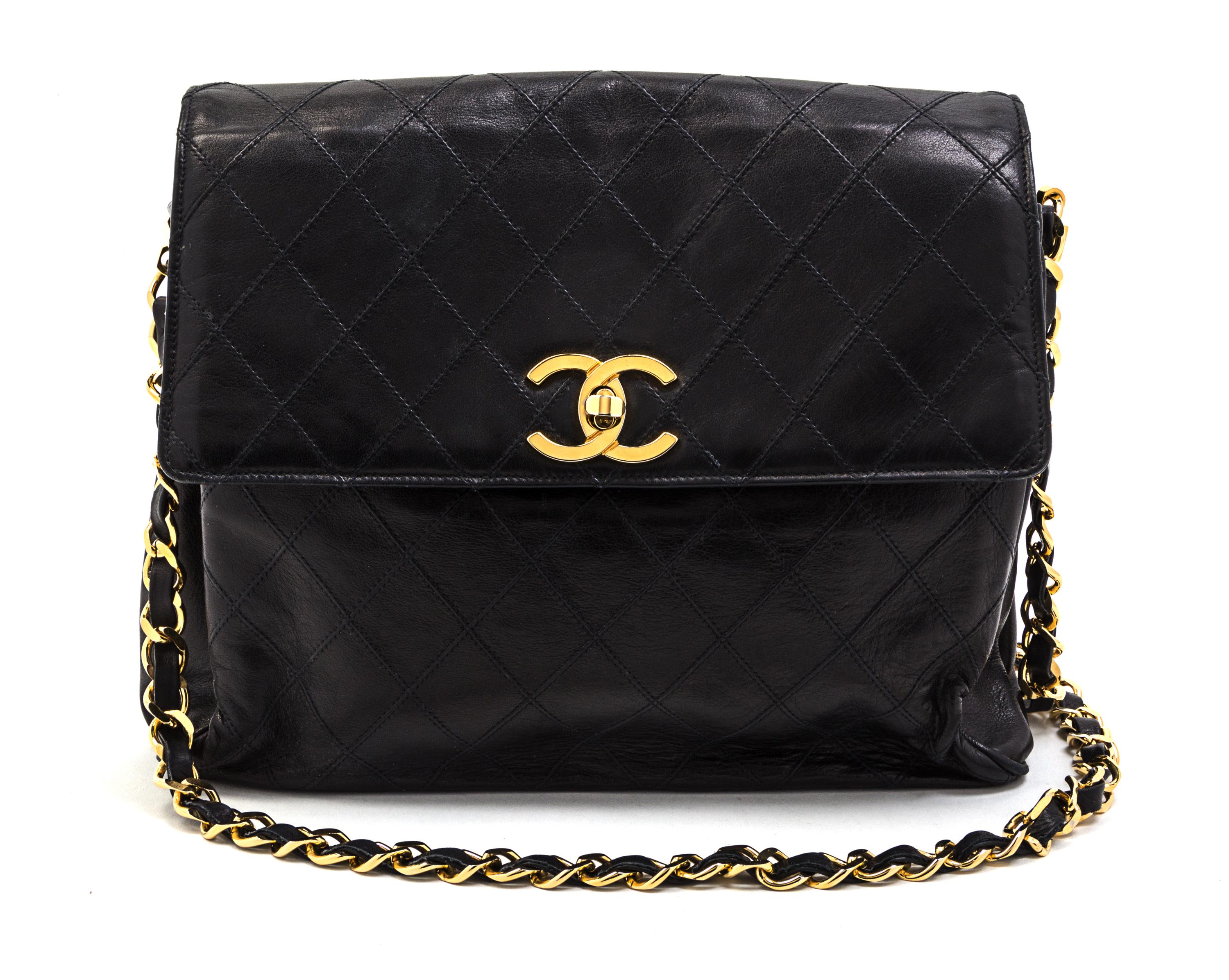 A Chanel Black Quilted Leather Flap Bag, 10 1/2 x 8 1/2 x 2 inches.