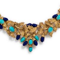 YELLOW GOLD, LAPIS LAZULI AND TURQUOISE COLLAR NECKLACE