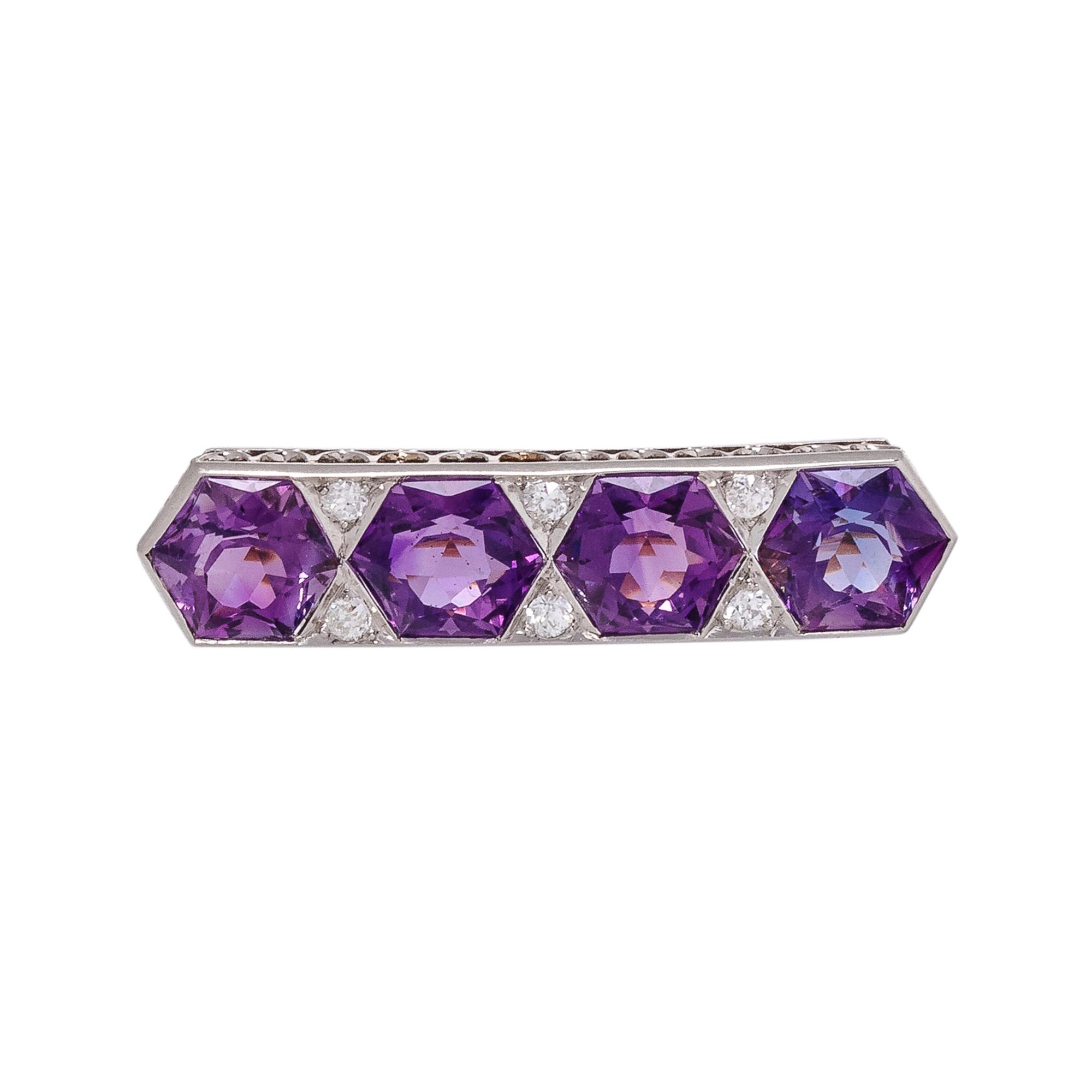 ANTIQUE, AMETHYST AND DIAMOND BROOCH