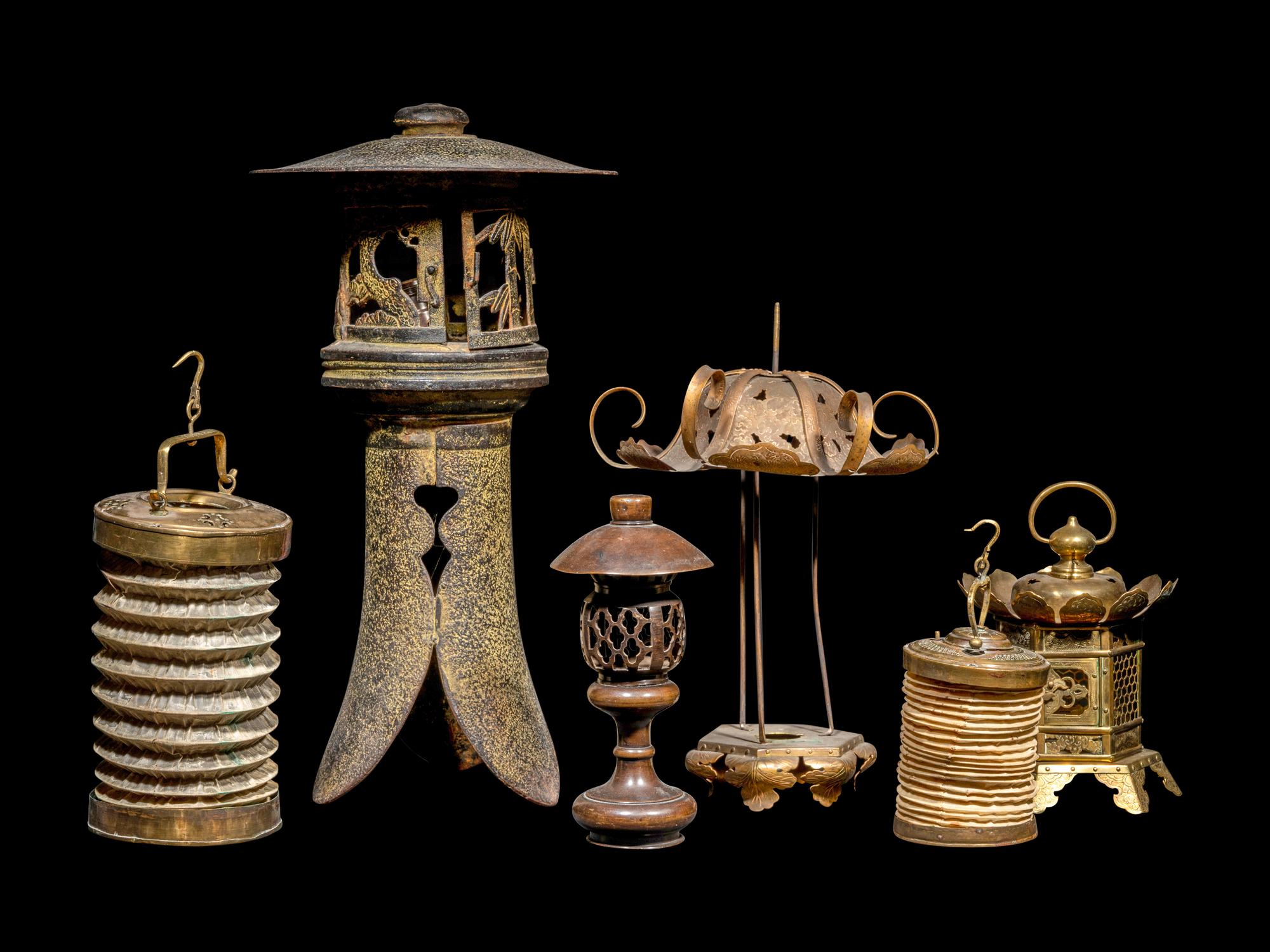 Six Japanese Metal Lanterns