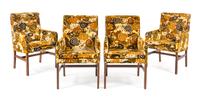 American, c.1960, a set of 4 armchairs, with Jack Larsen fabric