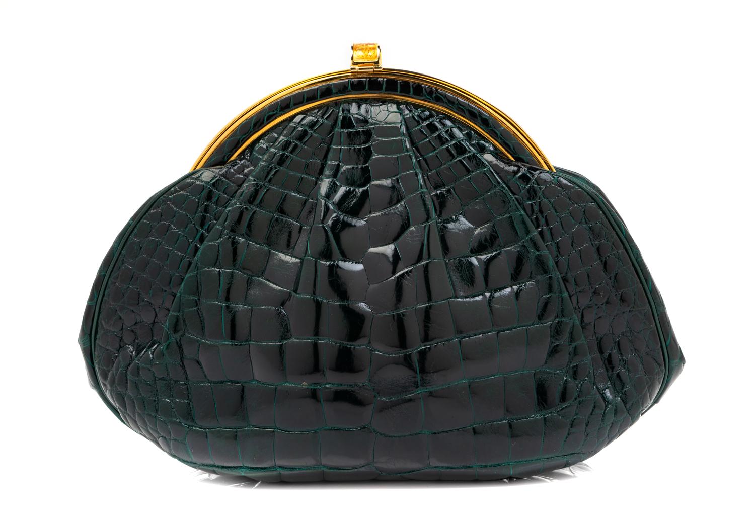 Judith Leiber Green Crocodile Purse,
