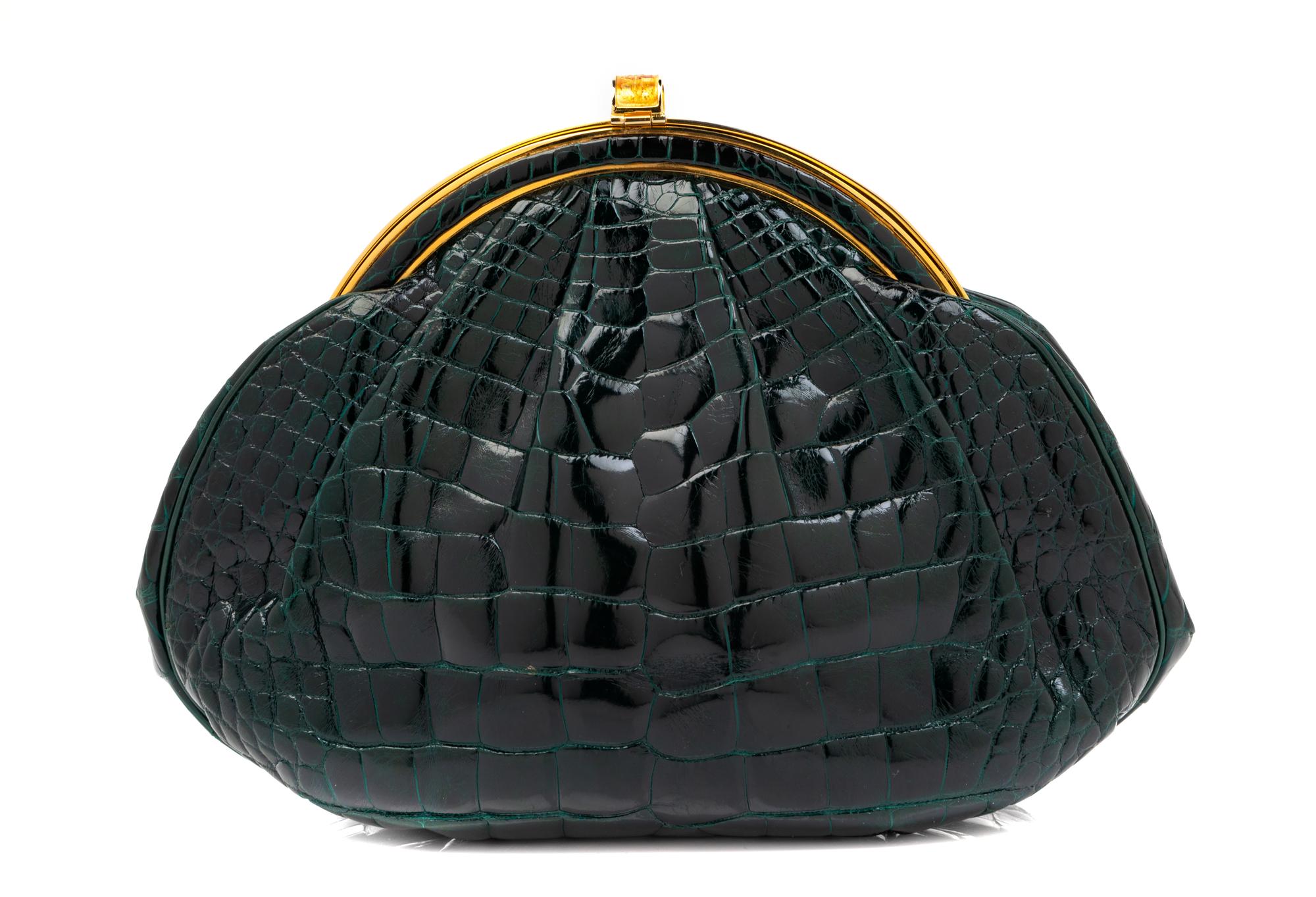 Judith Leiber Green Crocodile Purse,