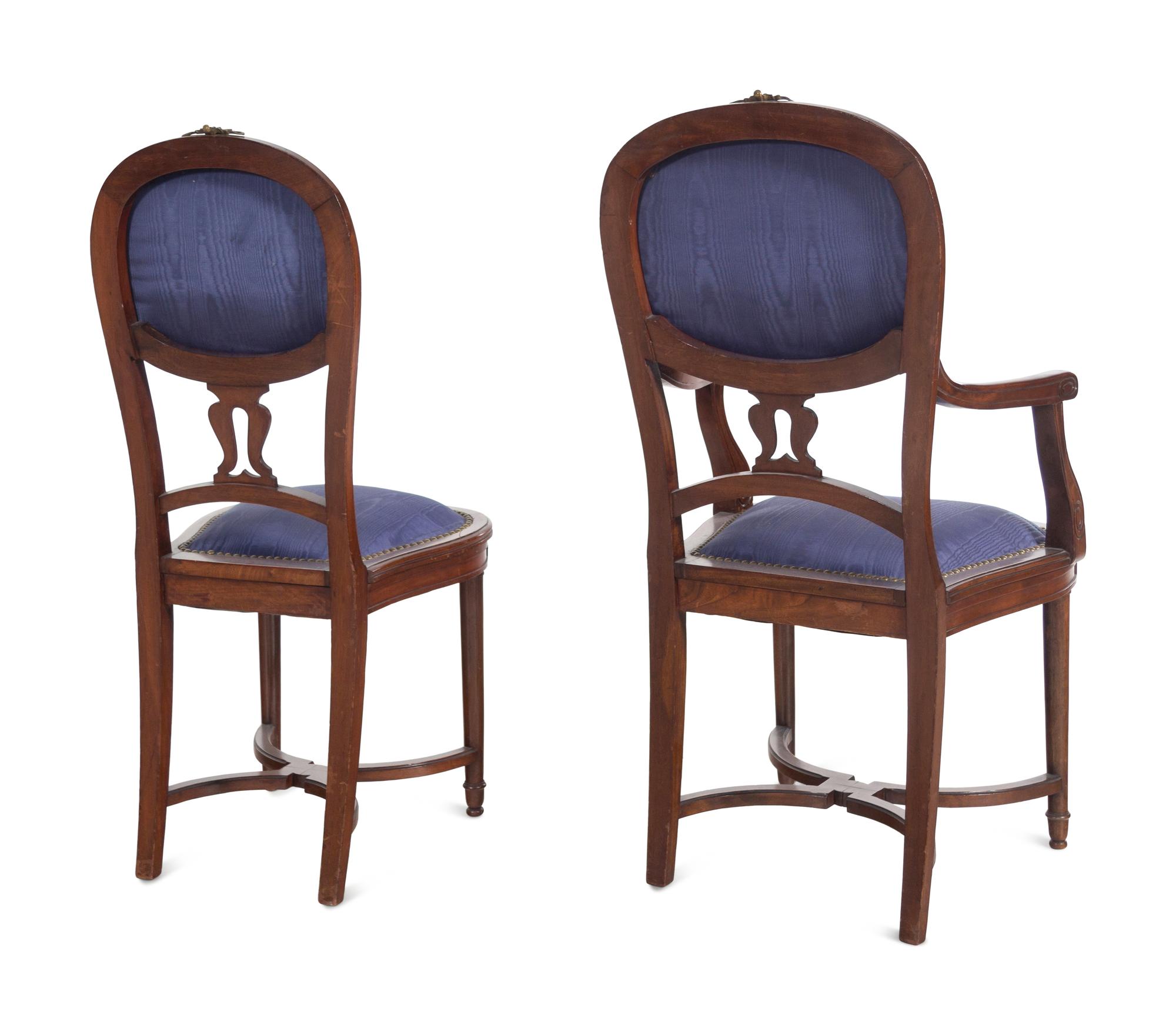 A Set of Ten French Gilt Metal Mounted Dining Chairs