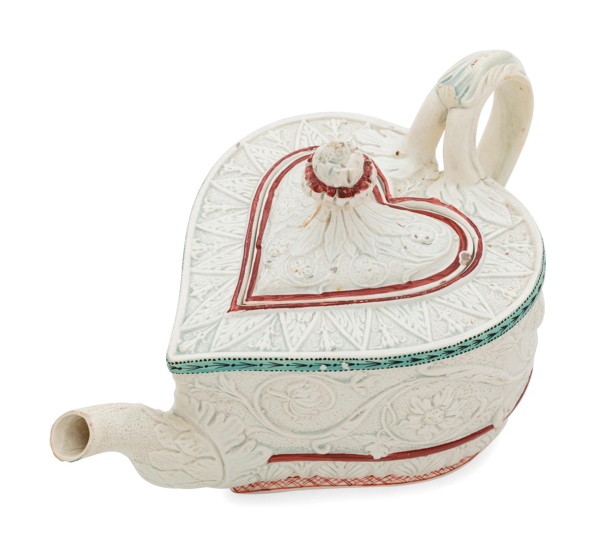 A Staffordshire Pearlware Heart-Shaped Teapot