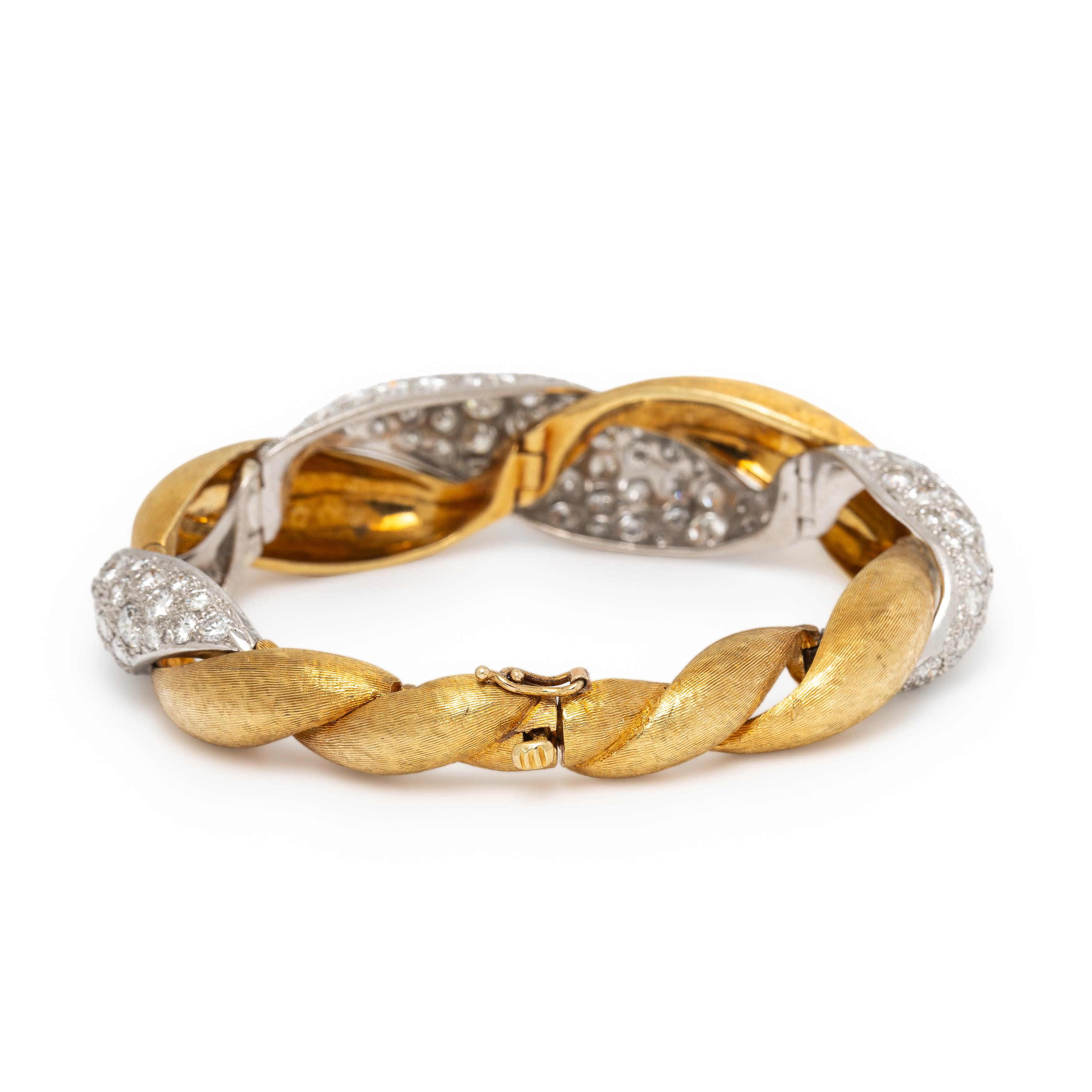 Erwin Pearl, Bicolor Gold and Diamond Twisted Link Bracelet