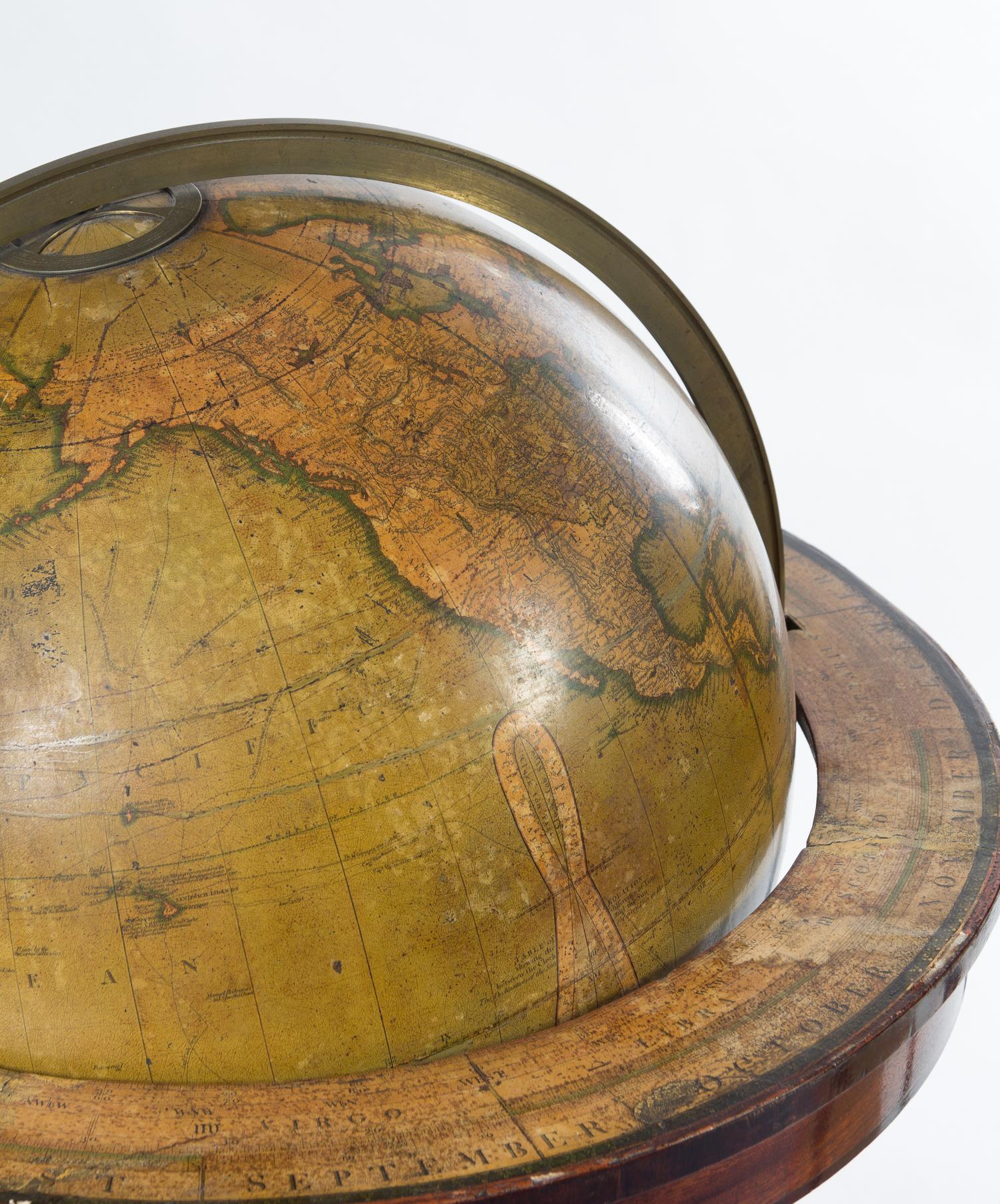 A Pair of Regency Mahogany Celestial and Terrestrial Library Globes Height 44 x diameter of globes 18 inches. — CARY'S OF LONDON