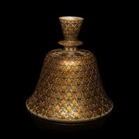 A Mughal Marble Gilt and Polychrome Painted Marble Hookah Base, 19th Century