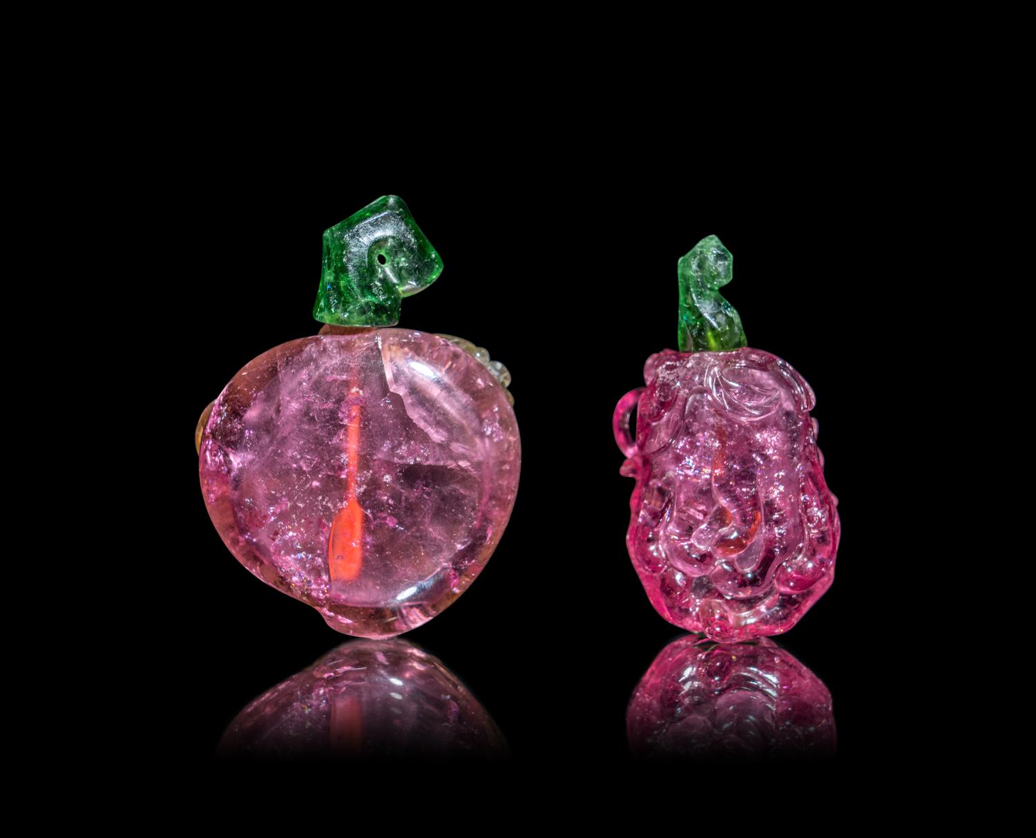 Two Chinese Carved Tourmaline Snuff Bottles
