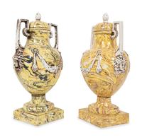 A Pair of Italian Glazed Ceramic Aptware Urns