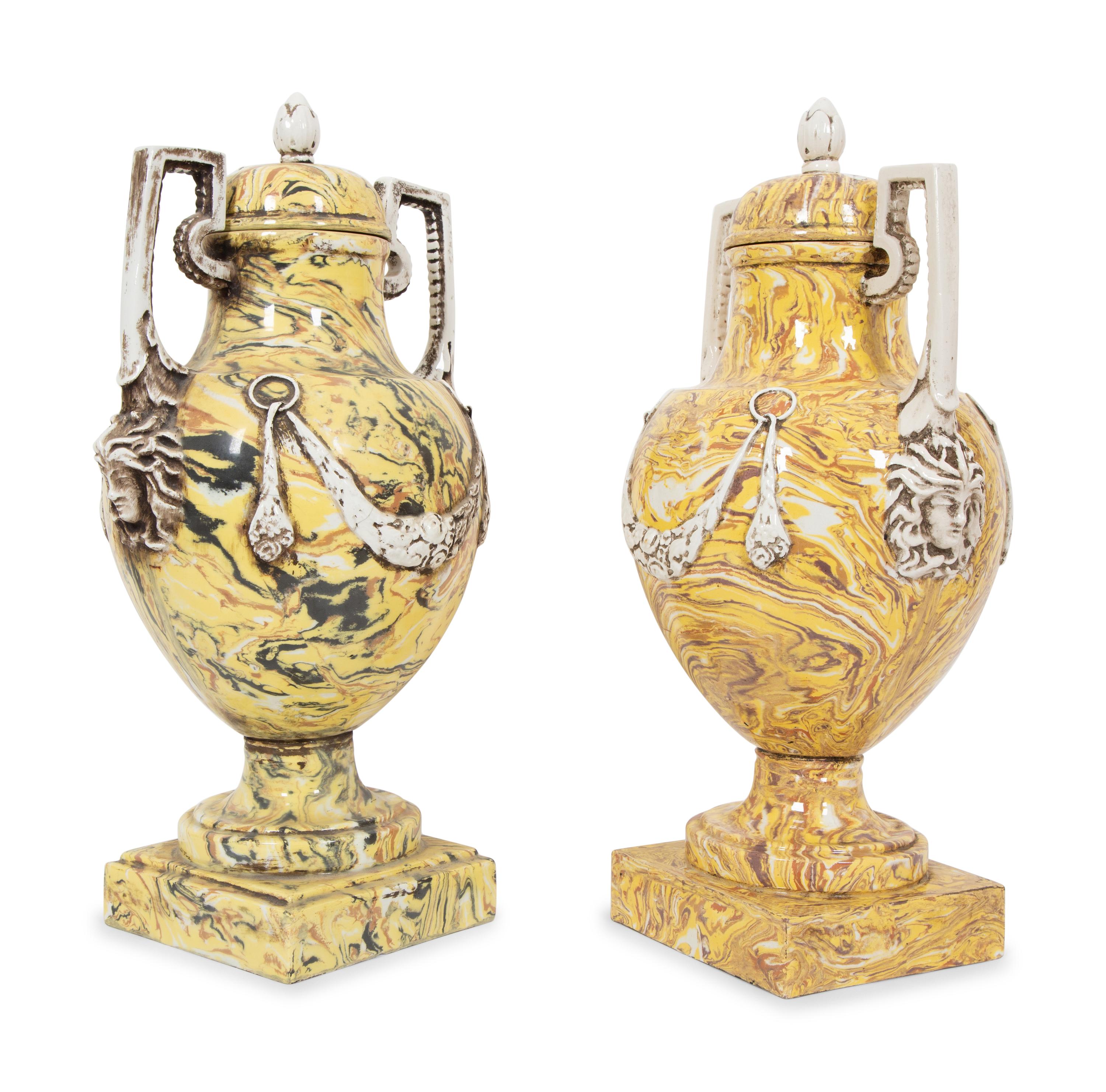 A Pair of Italian Glazed Ceramic Aptware Urns