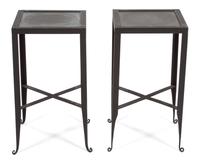 A Pair of Wrought Iron Side Tables Height 22 1/4 x width 12 x depth 12 inches. — 20TH CENTURY