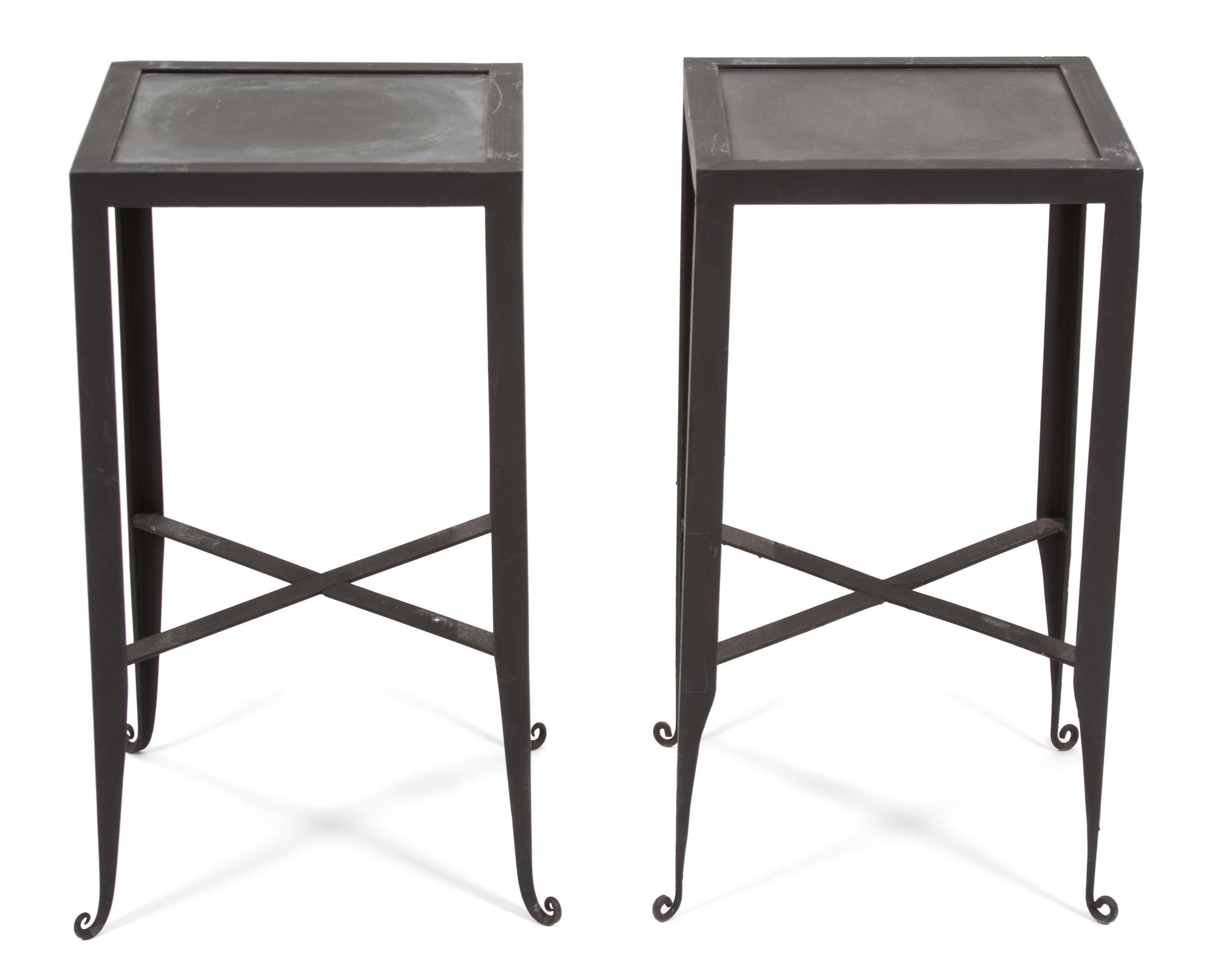 A Pair of Wrought Iron Side Tables Height 22 1/4 x width 12 x depth 12 inches. — 20TH CENTURY