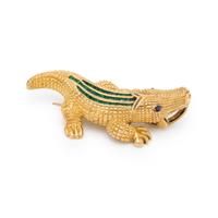 YELLOW GOLD AND EMERALD ALLIGATOR BROOCH