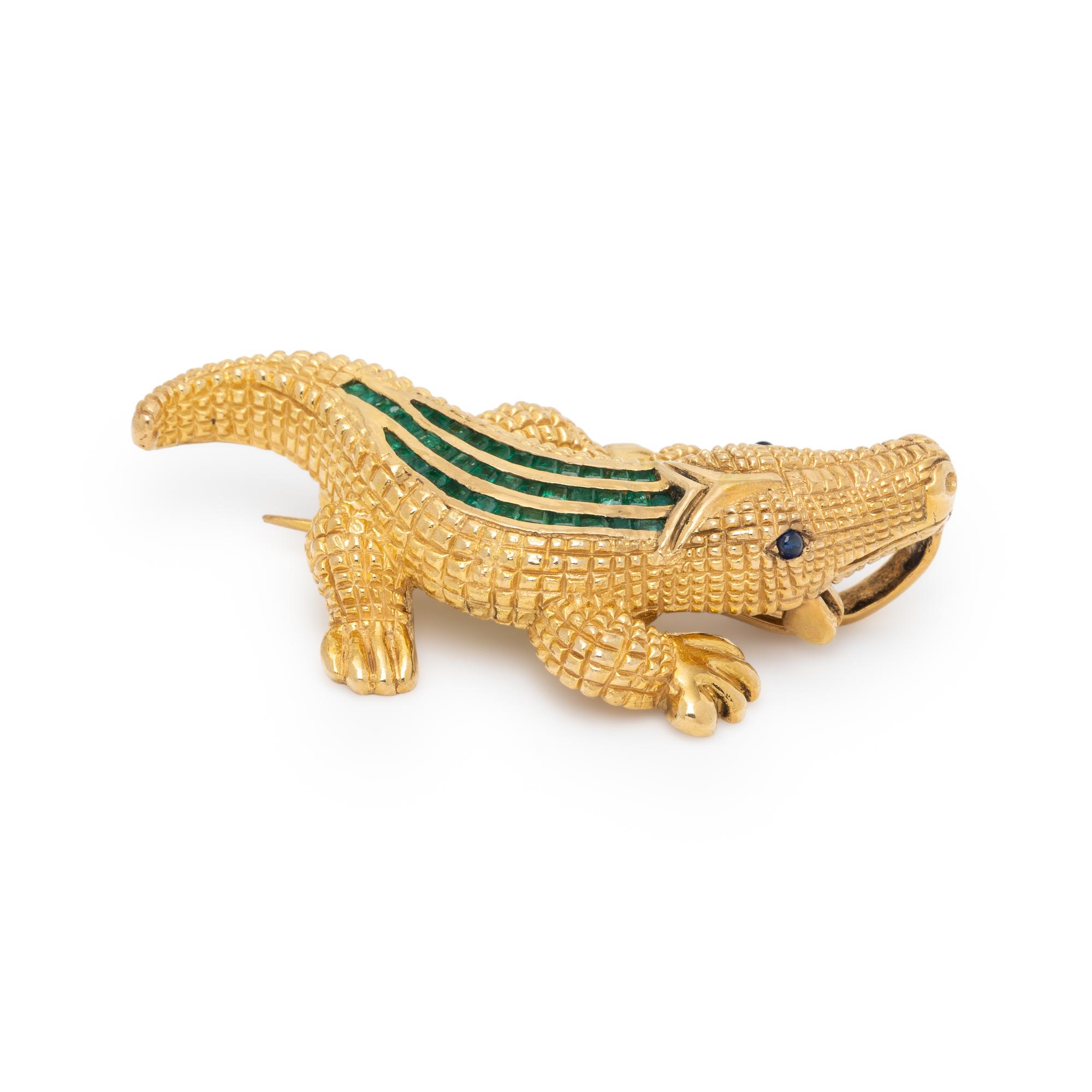 YELLOW GOLD AND EMERALD ALLIGATOR BROOCH