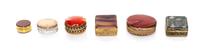 A Collection of Six Hardstone Inset Boxes, 19th/20th Century, comprising three oval, two square and one round.