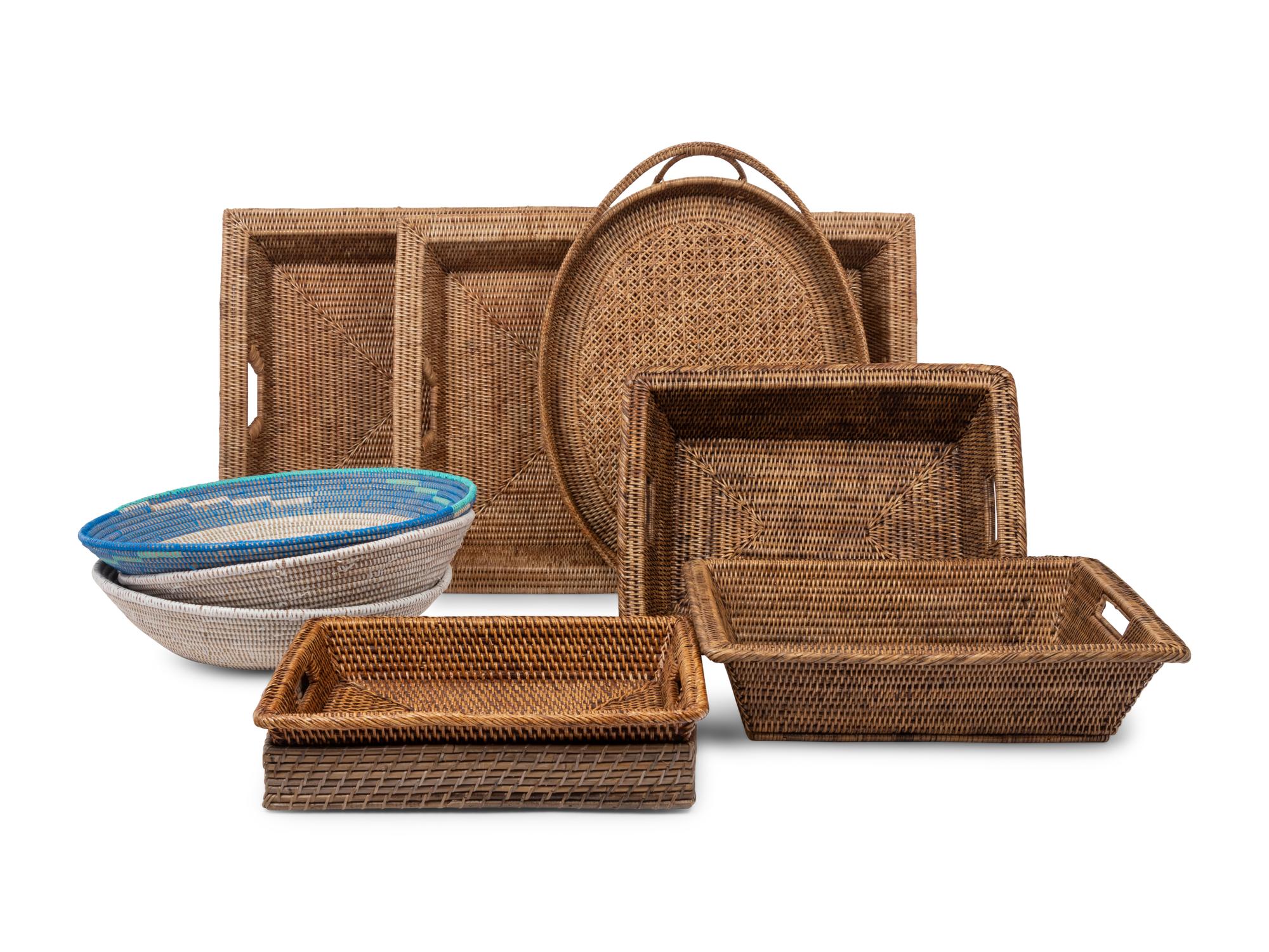 A Group of Ten Woven Baskets and Trays
