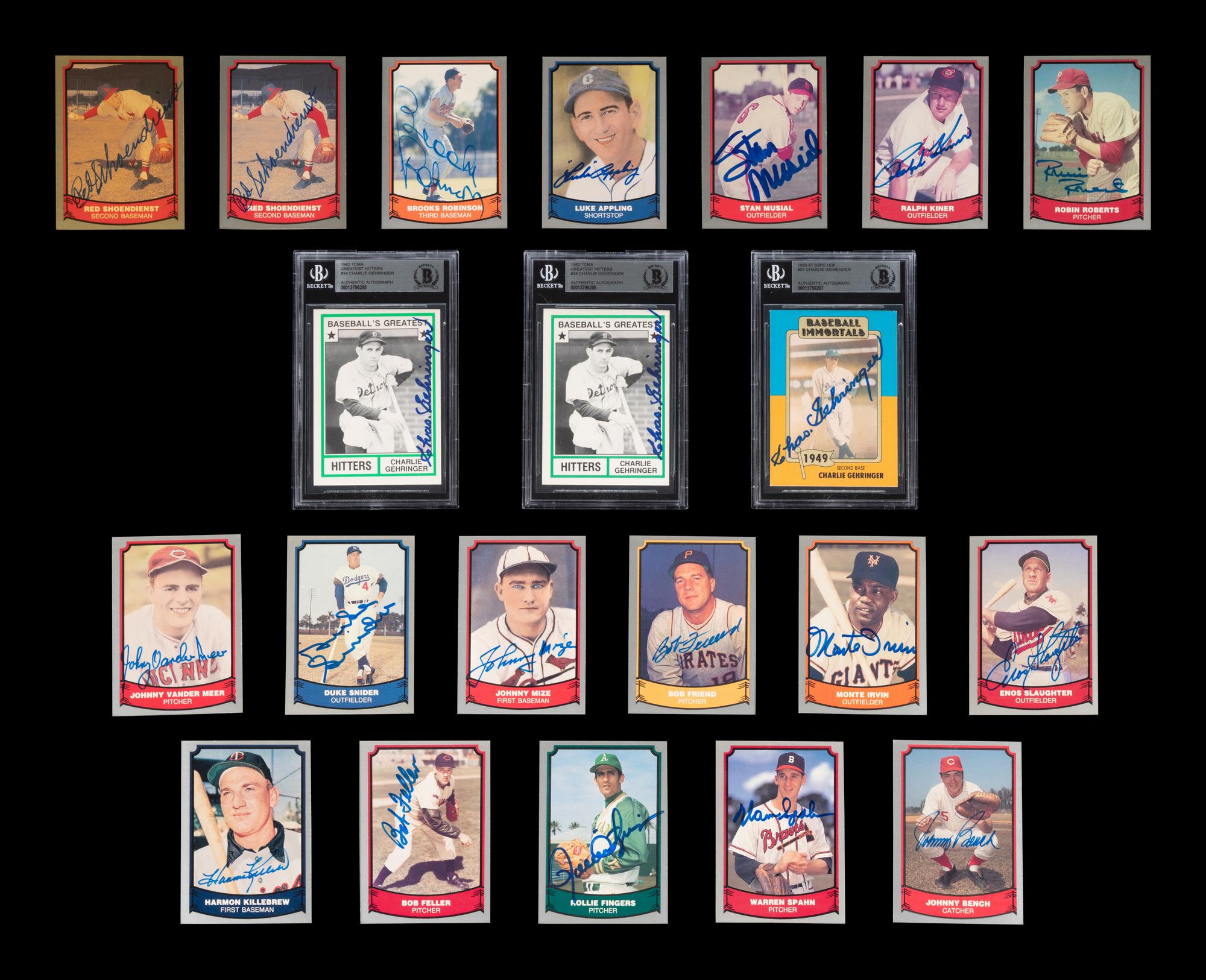 A Group of 21 Hall of Fame and Notable Signed Autograph Baseball Cards (Beckett Authentication Services BAS Certified),