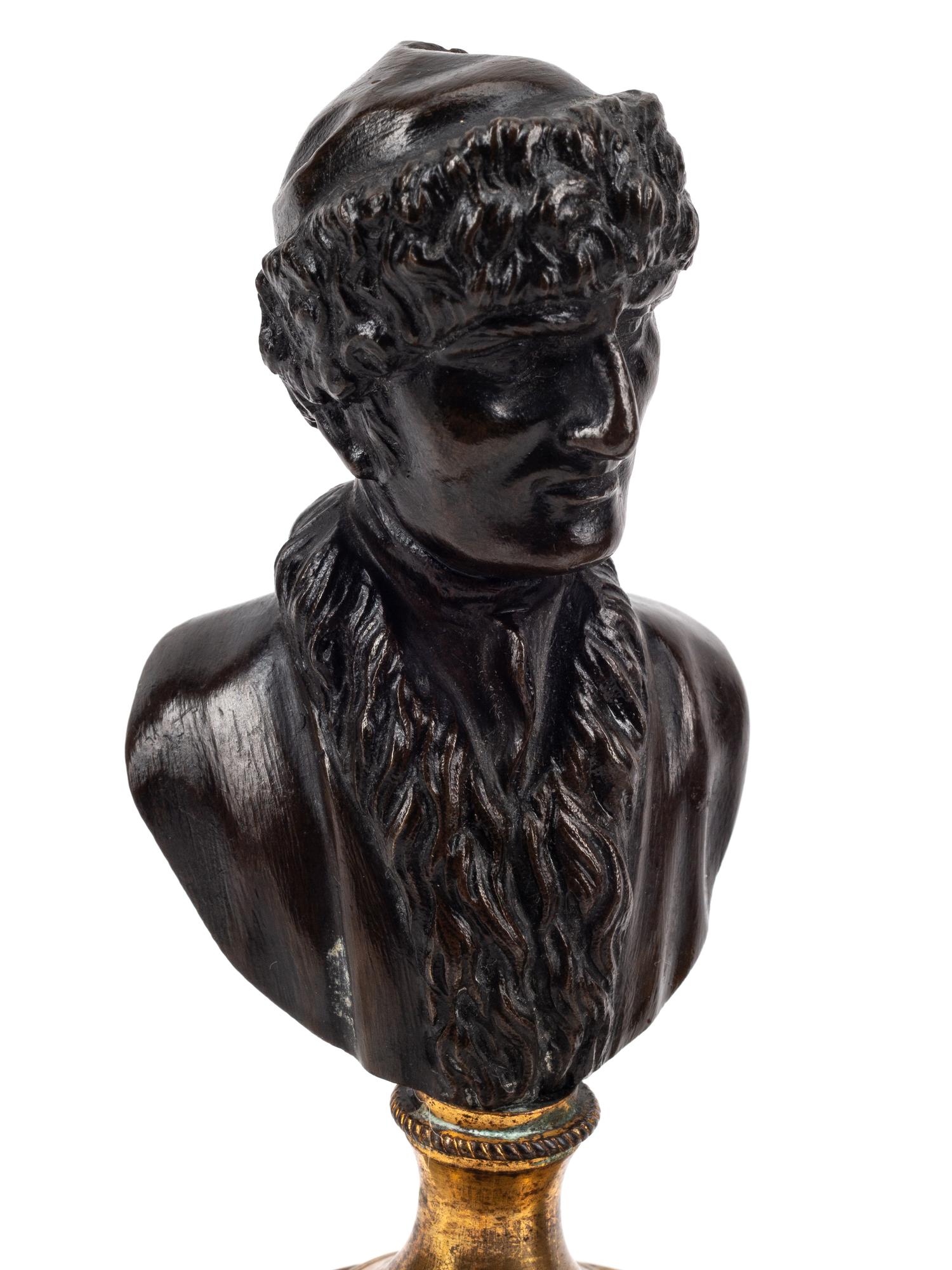 Two Pairs of Continental Bronze and Marble Small Busts