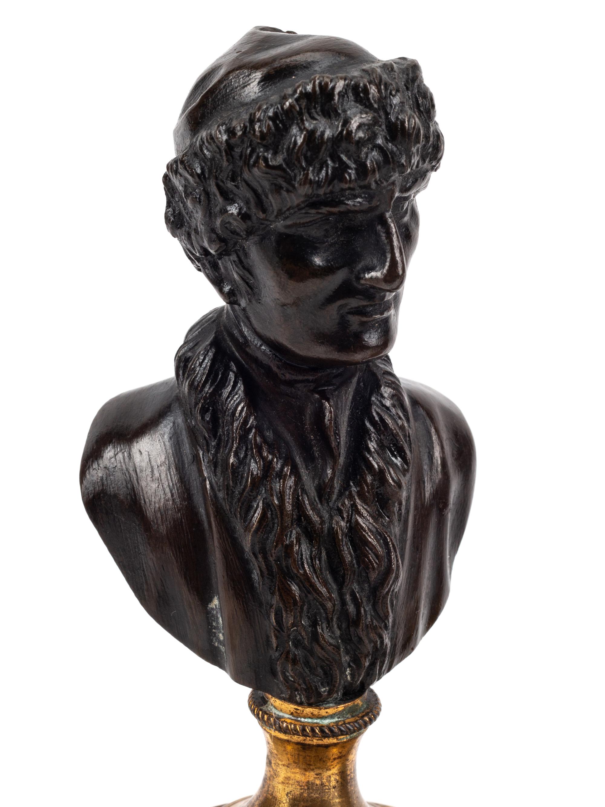Two Pairs of Continental Bronze and Marble Small Busts