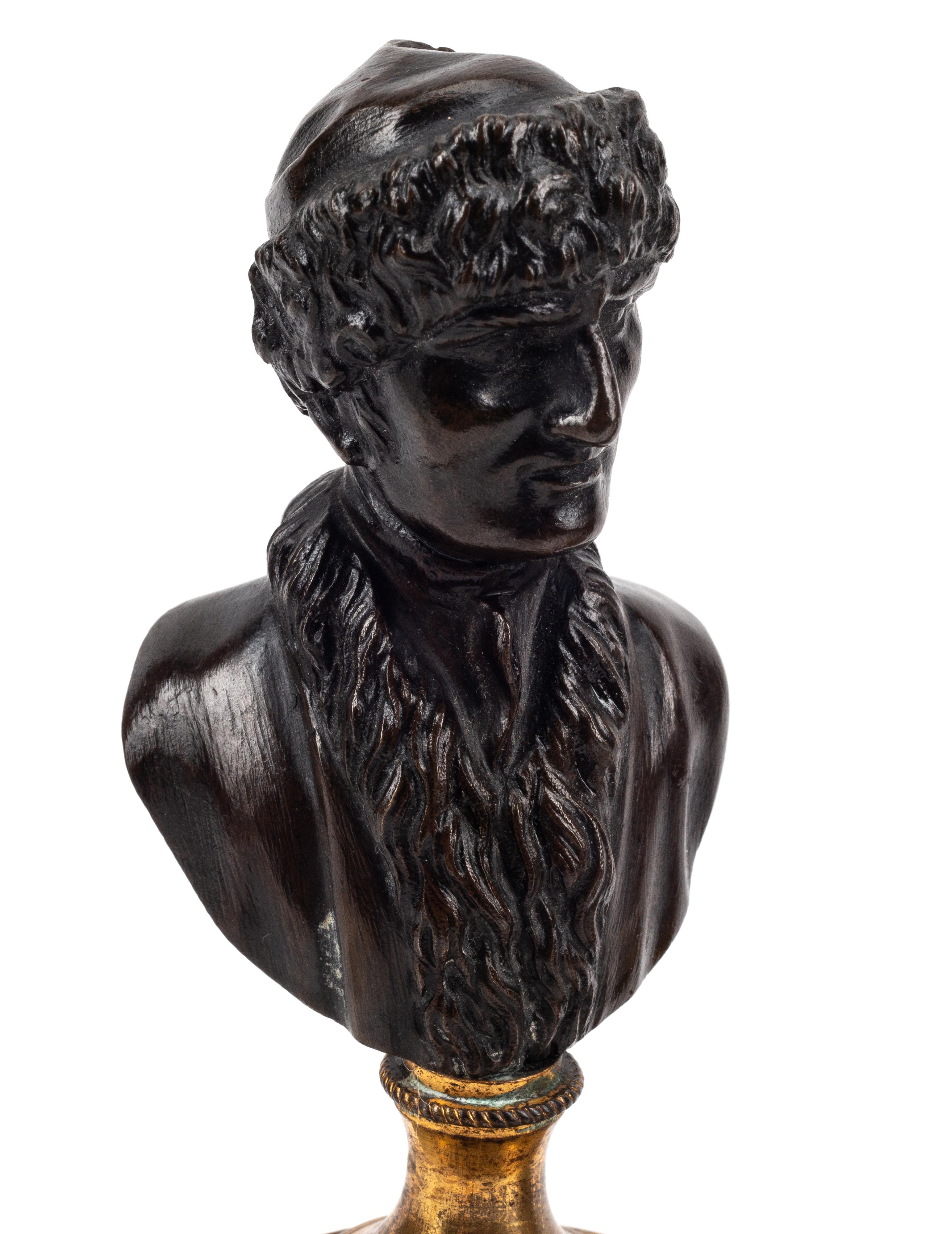 Two Pairs of Continental Bronze and Marble Small Busts