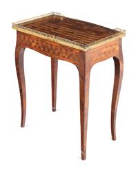 A Louis XV/XVI Transitional Style Brass Mounted Parquetry Side Table