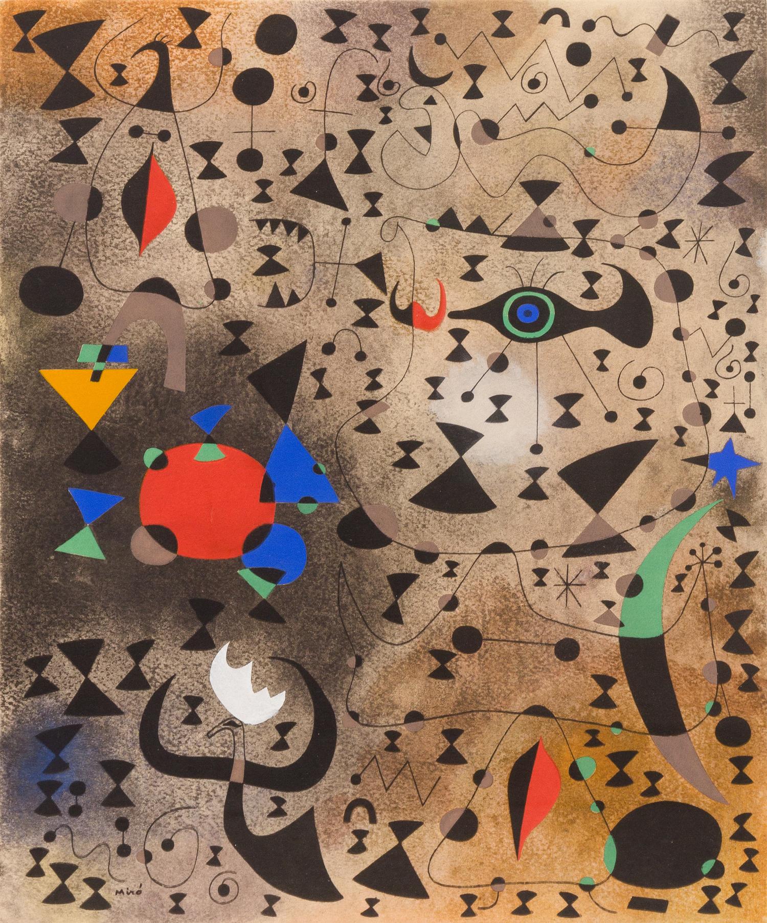 After Joan Miro, (Spanish, 1893-1983), Femmes au bord du lac a la surface irisee par le passage d’un cygnet (pl. 17 from the Constellat