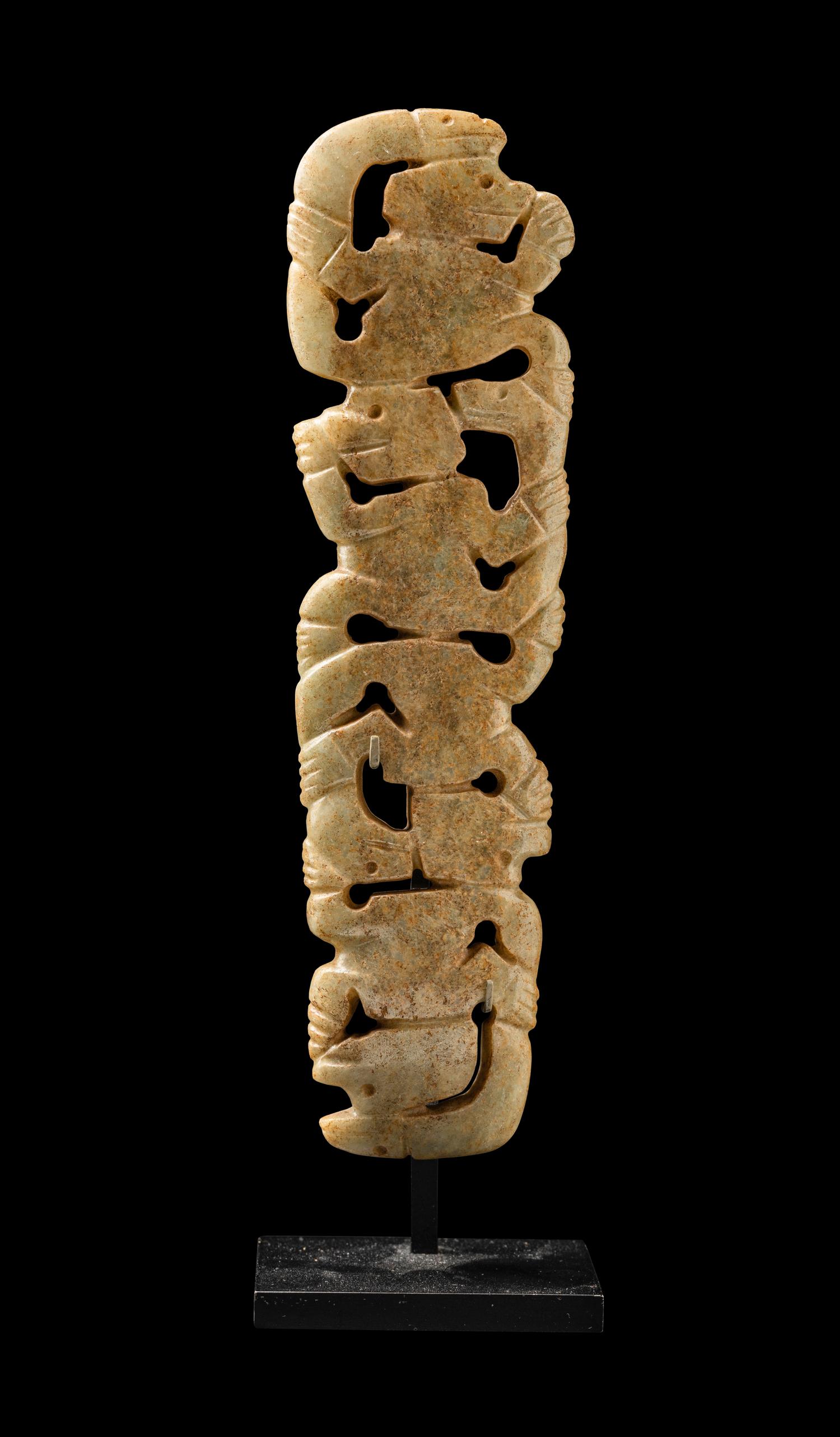 A Costa Rican White-Jade Snake and Monkey Pendant