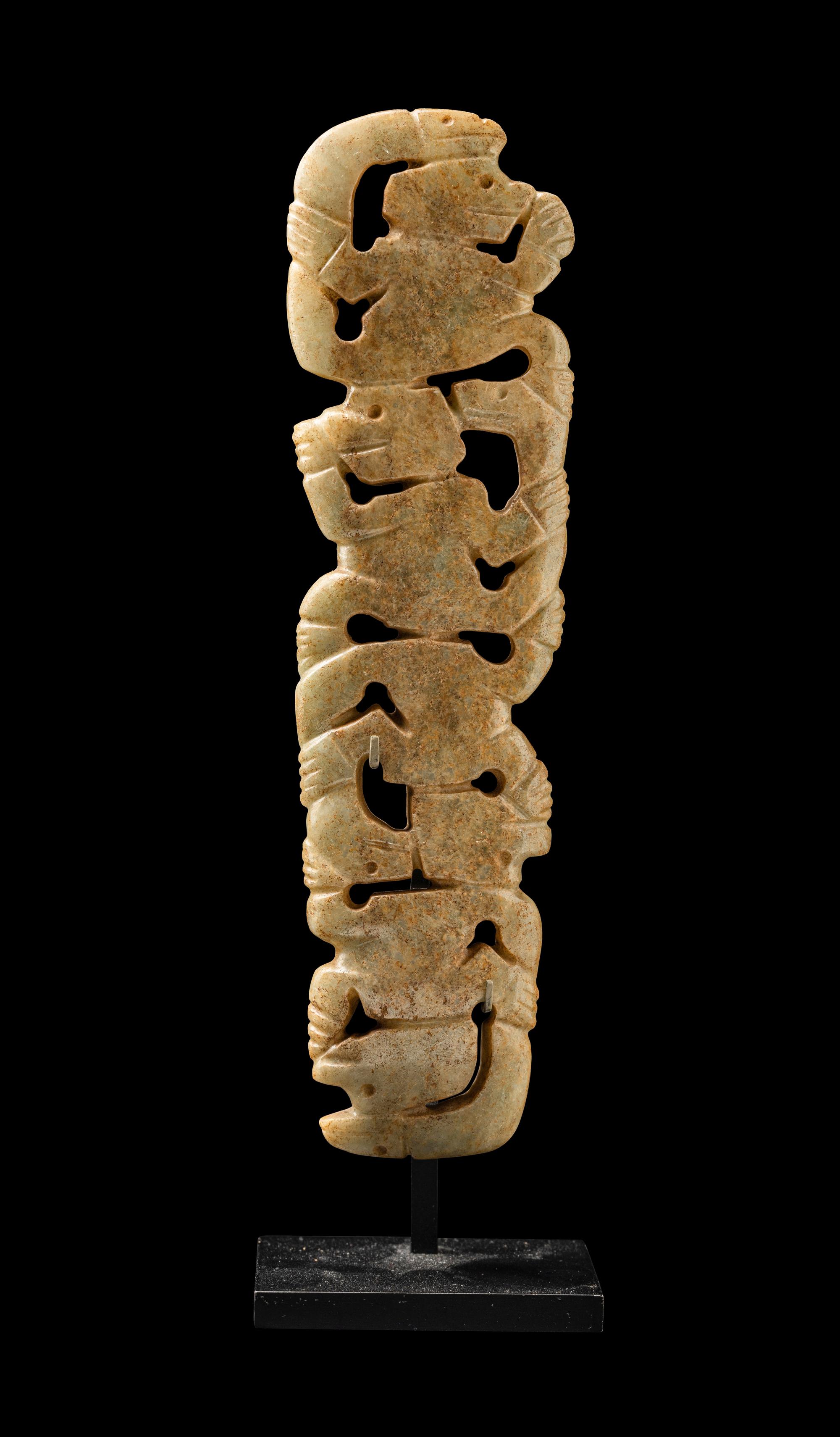 A Costa Rican White-Jade Snake and Monkey Pendant
