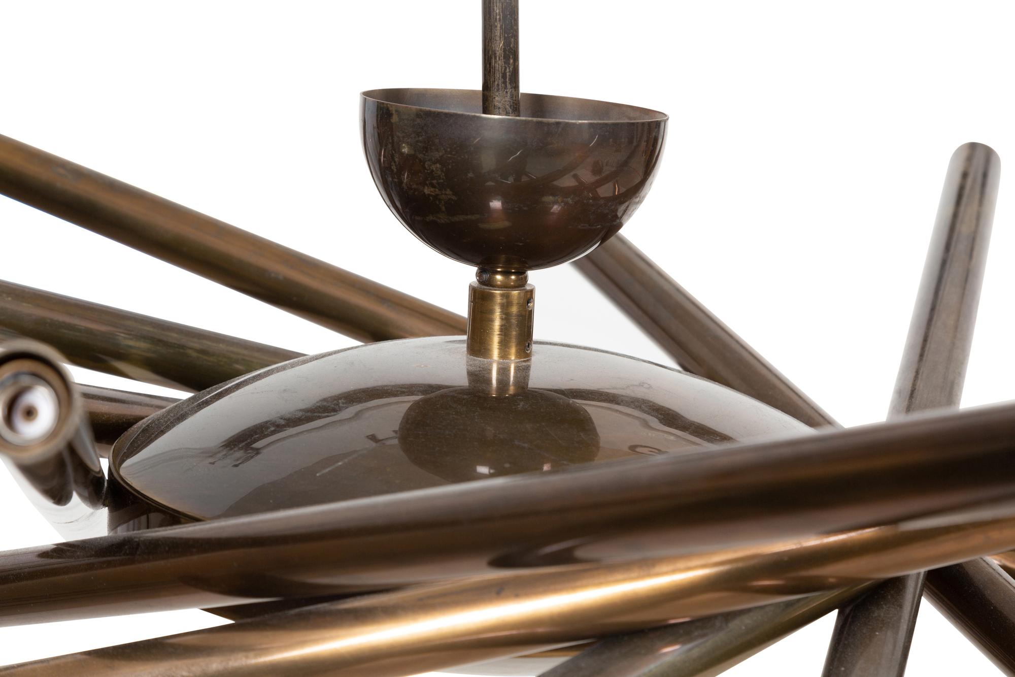 A Custom Modernist Brass Multi-Tube Chandelier