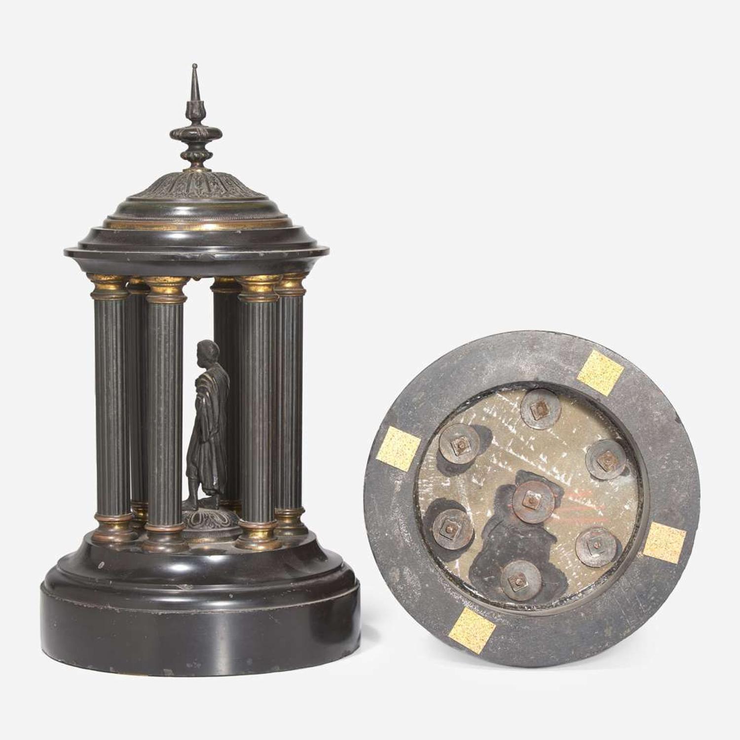 A pair of Grand Tour patinated bronze and marble tempietto late 19th century