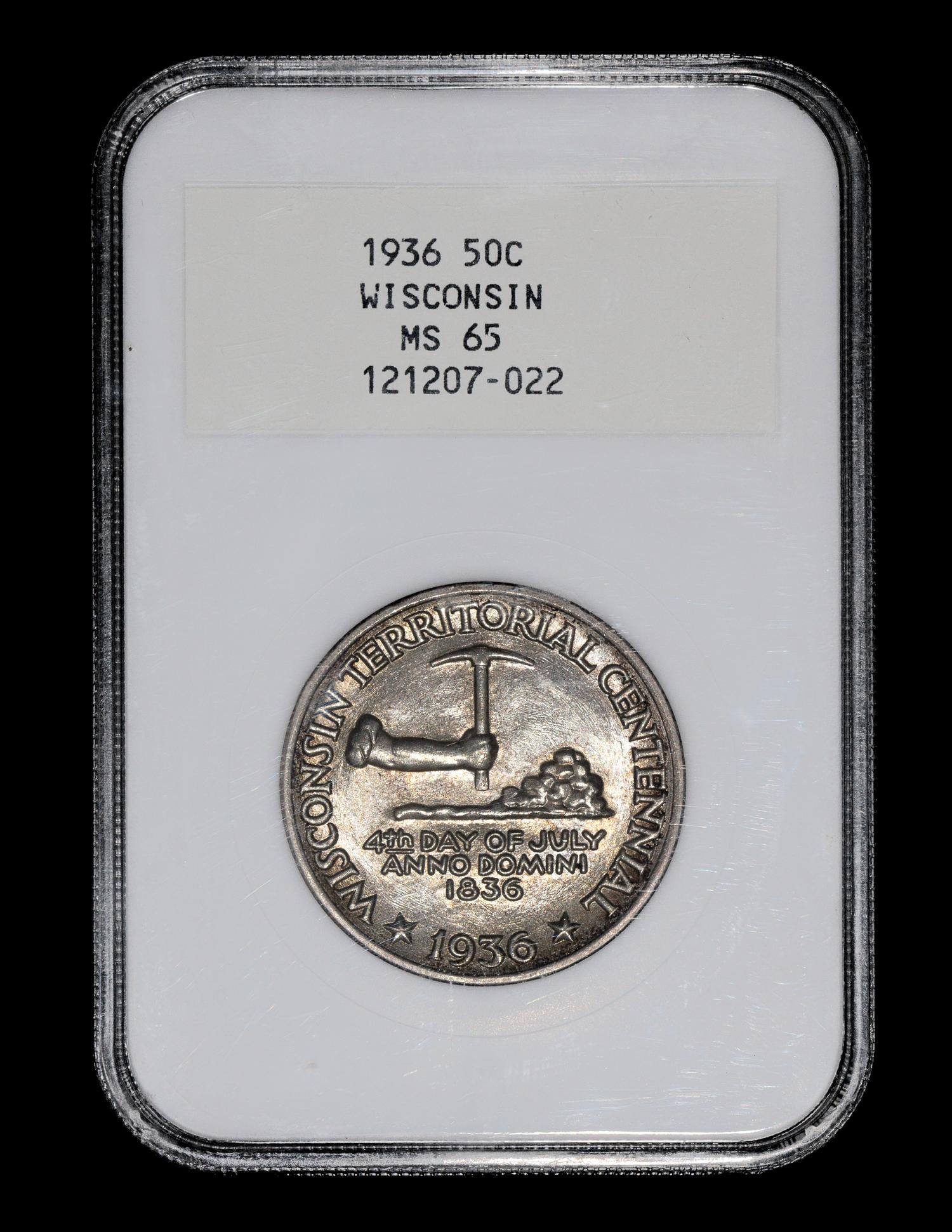 A United States 1936 Wisconsin Commemorative 50c Coin — PCGS graded MS65