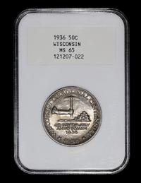 A United States 1936 Wisconsin Commemorative 50c Coin — PCGS graded MS65