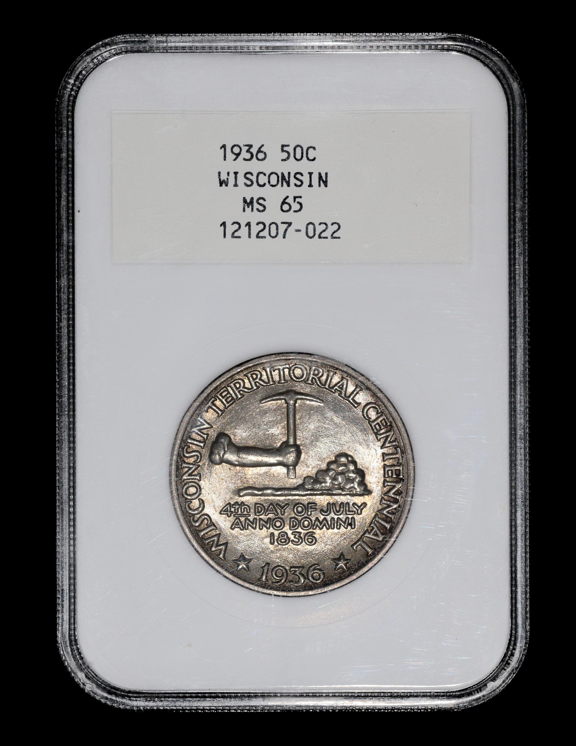 A United States 1936 Wisconsin Commemorative 50c Coin — PCGS graded MS65