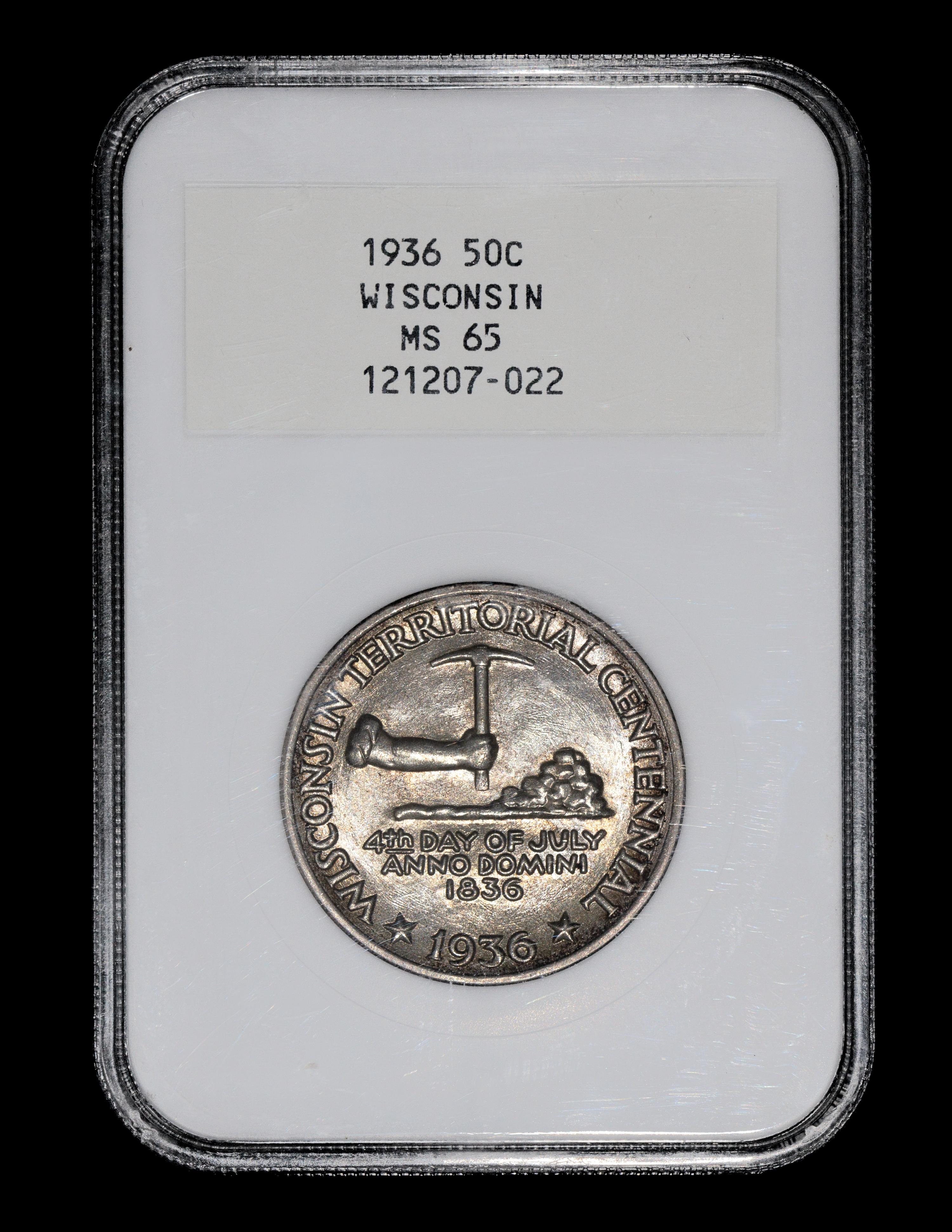 A United States 1936 Wisconsin Commemorative 50c Coin — PCGS graded MS65