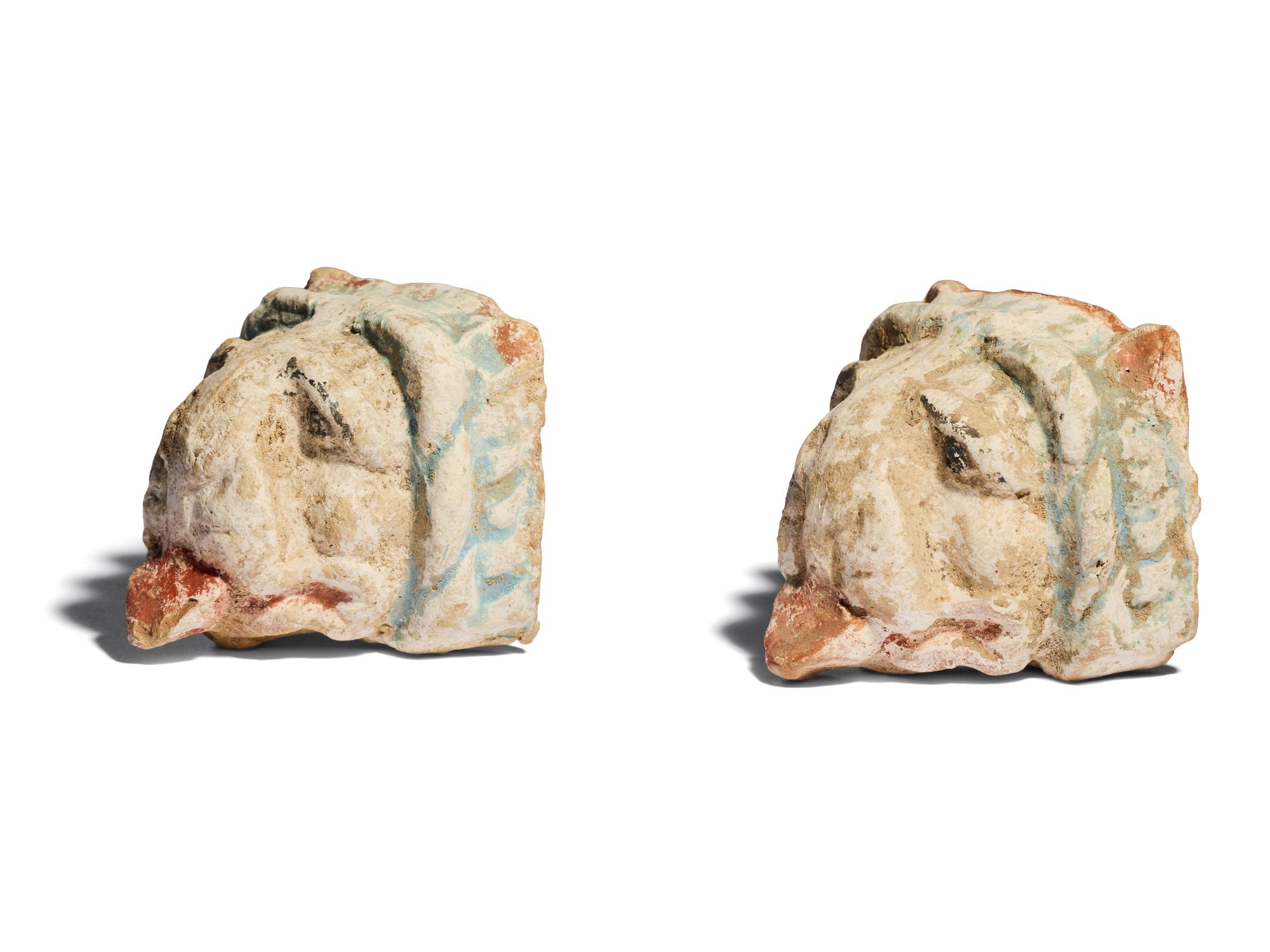 Two South Italian Terracotta Lion Heads