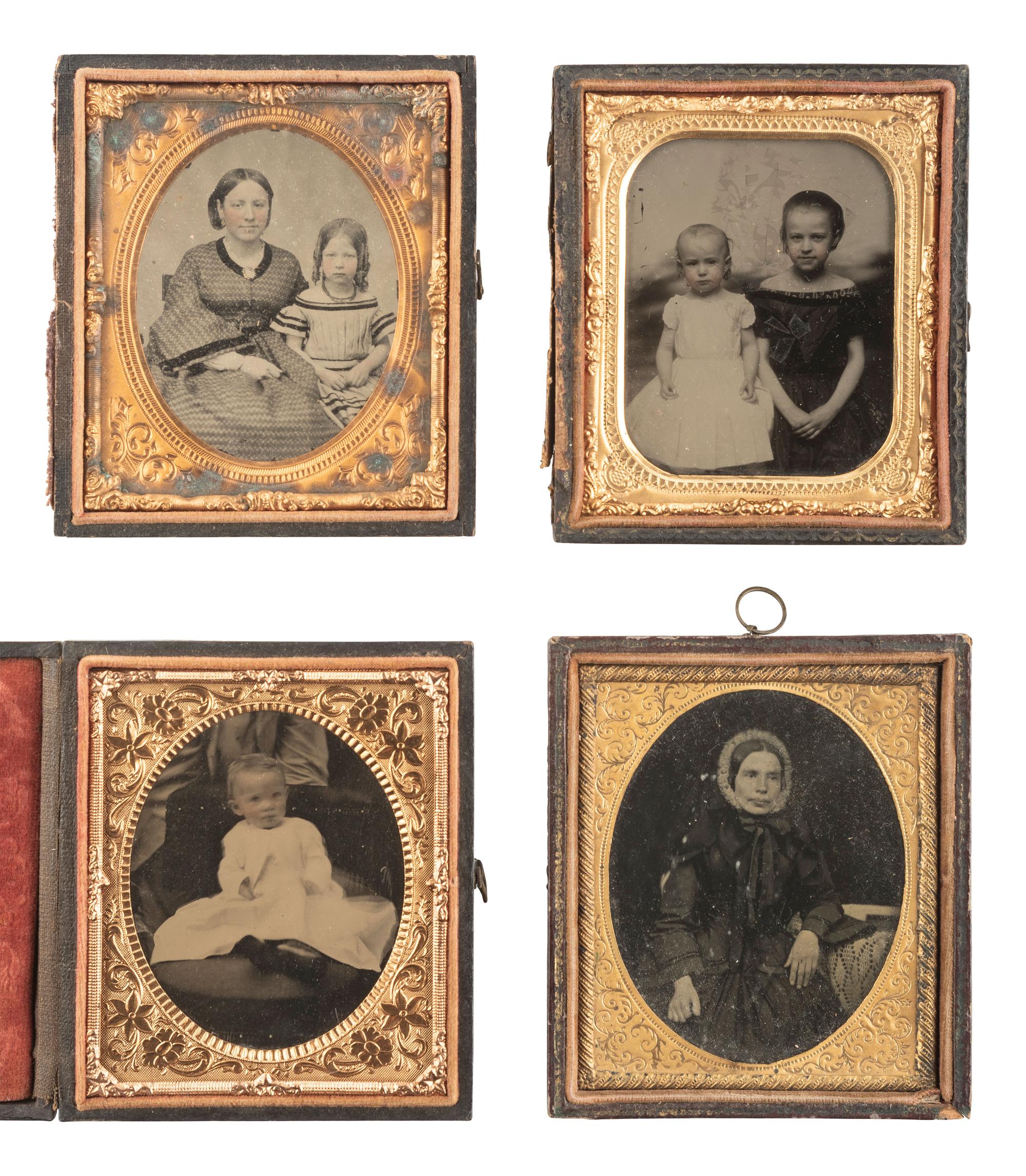 [EARLY PHOTOGRAPHY]. A group of 51 assorted ambrotype and tintype portraits of men, women, and children.