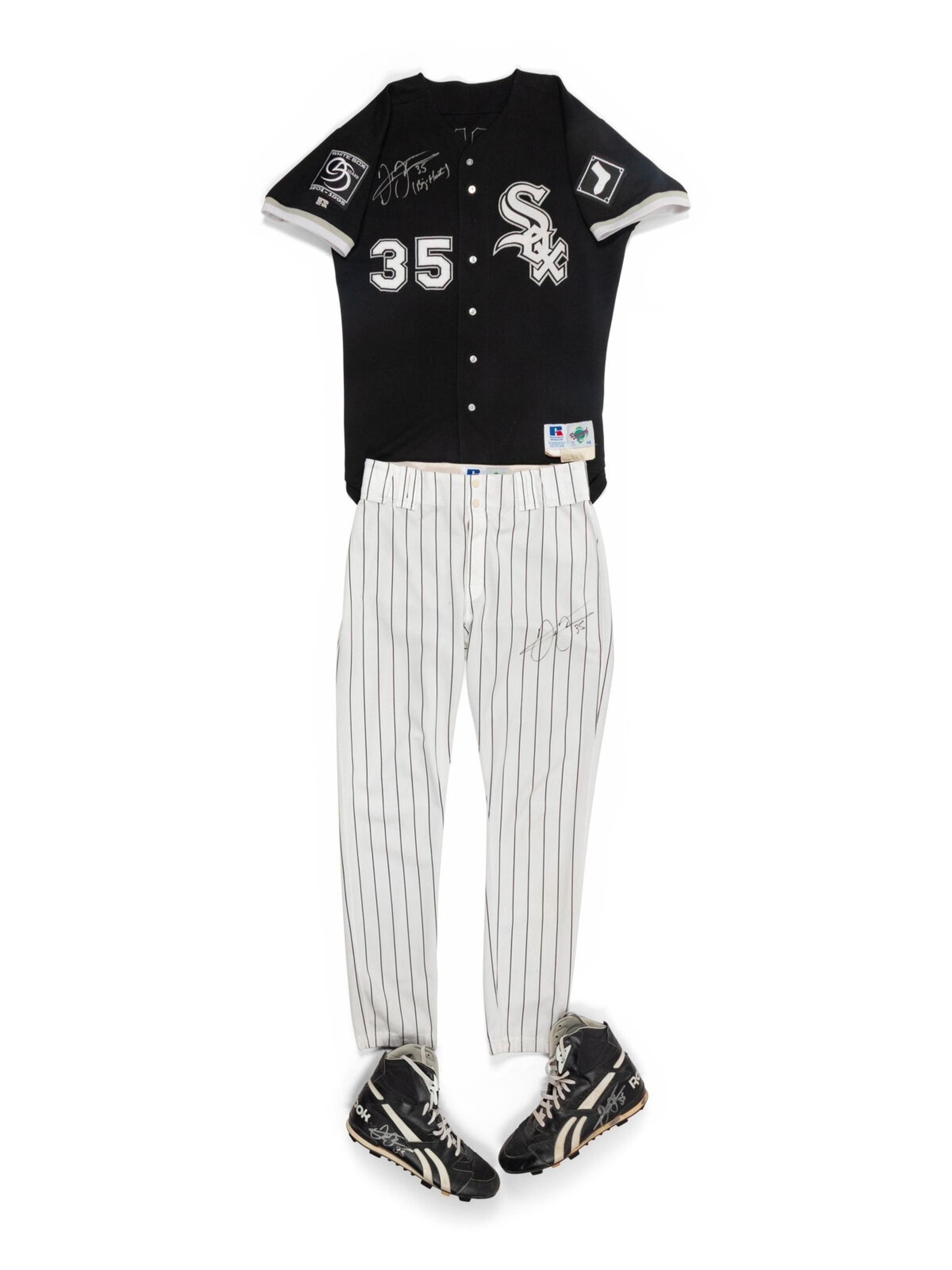 A Frank Thomas Signed Autograph Collection Featuring Chicago White Sox Full Uniform and Reebok Cleats