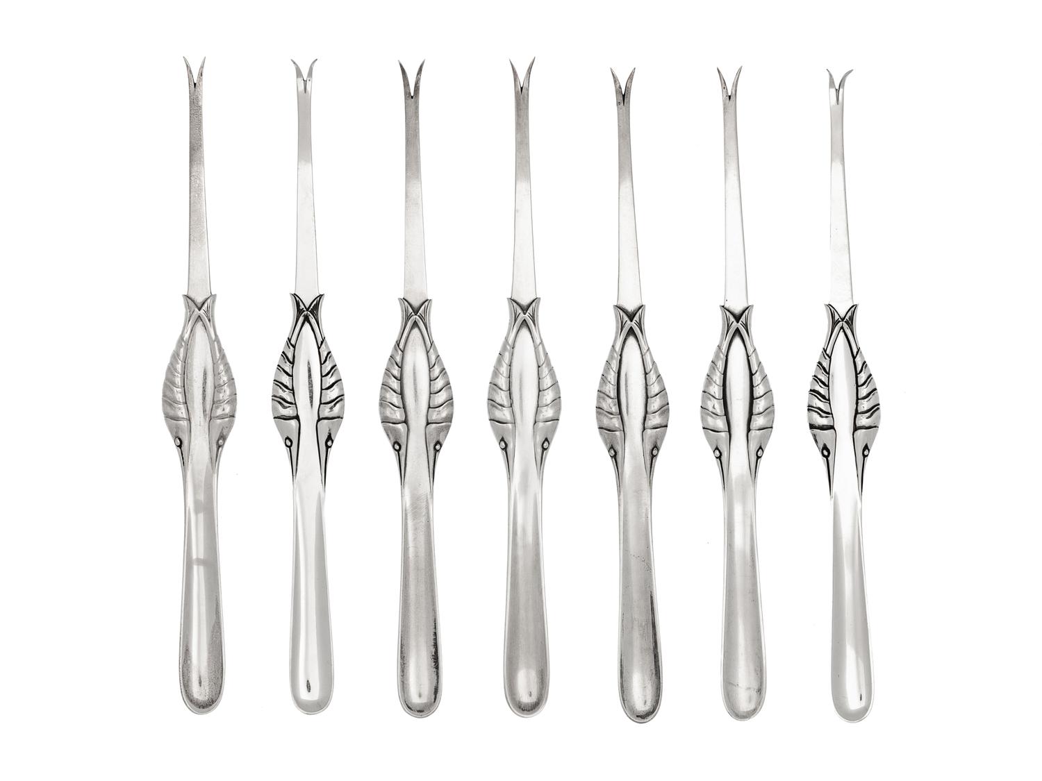 A Georg Jensen Silver Ornamental Fish Service