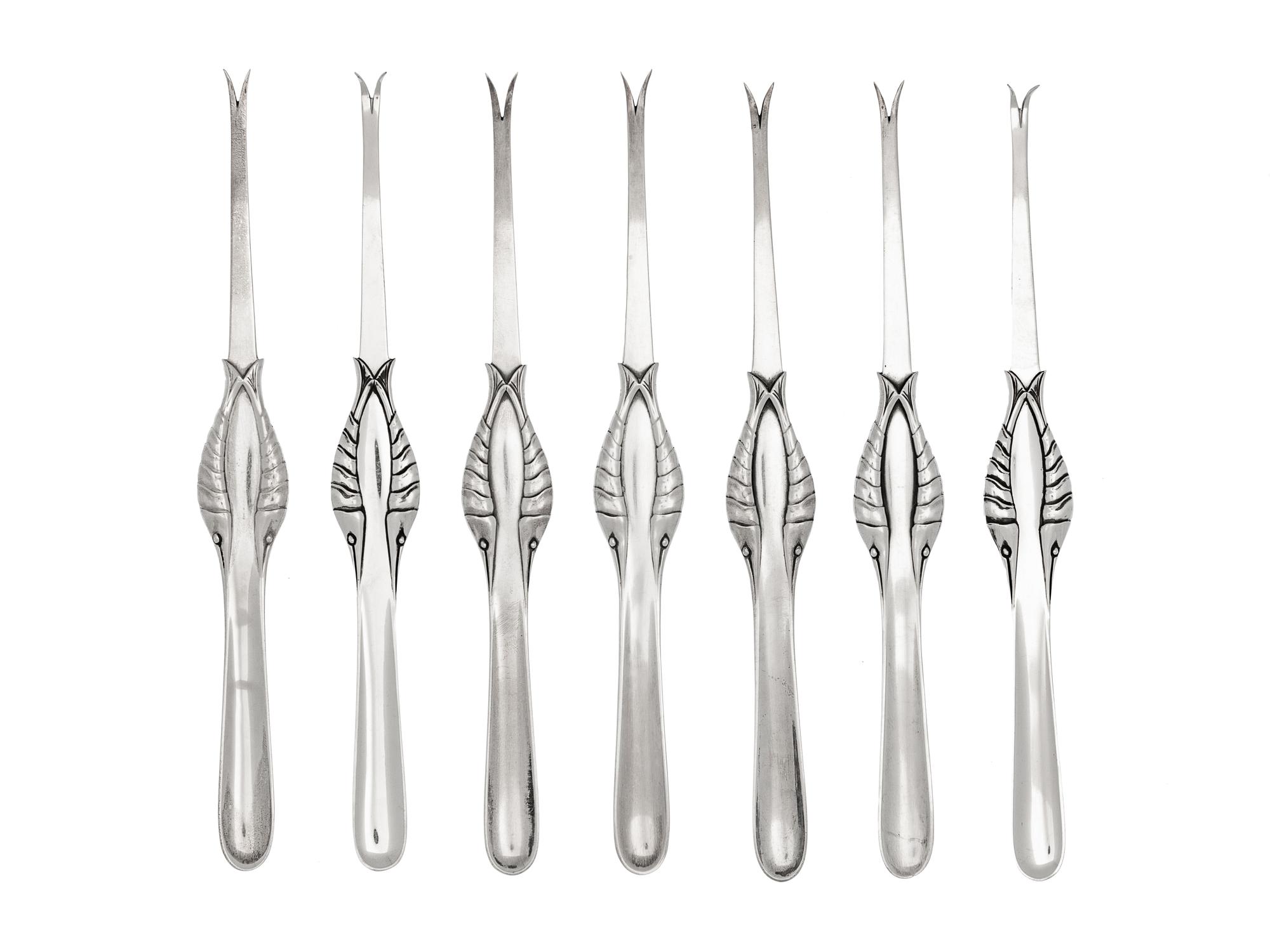 A Georg Jensen Silver Ornamental Fish Service