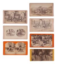 [EARLY PHOTO.] 11 occupational stereoviews, many showing Black men and women with ox-drawn carts.