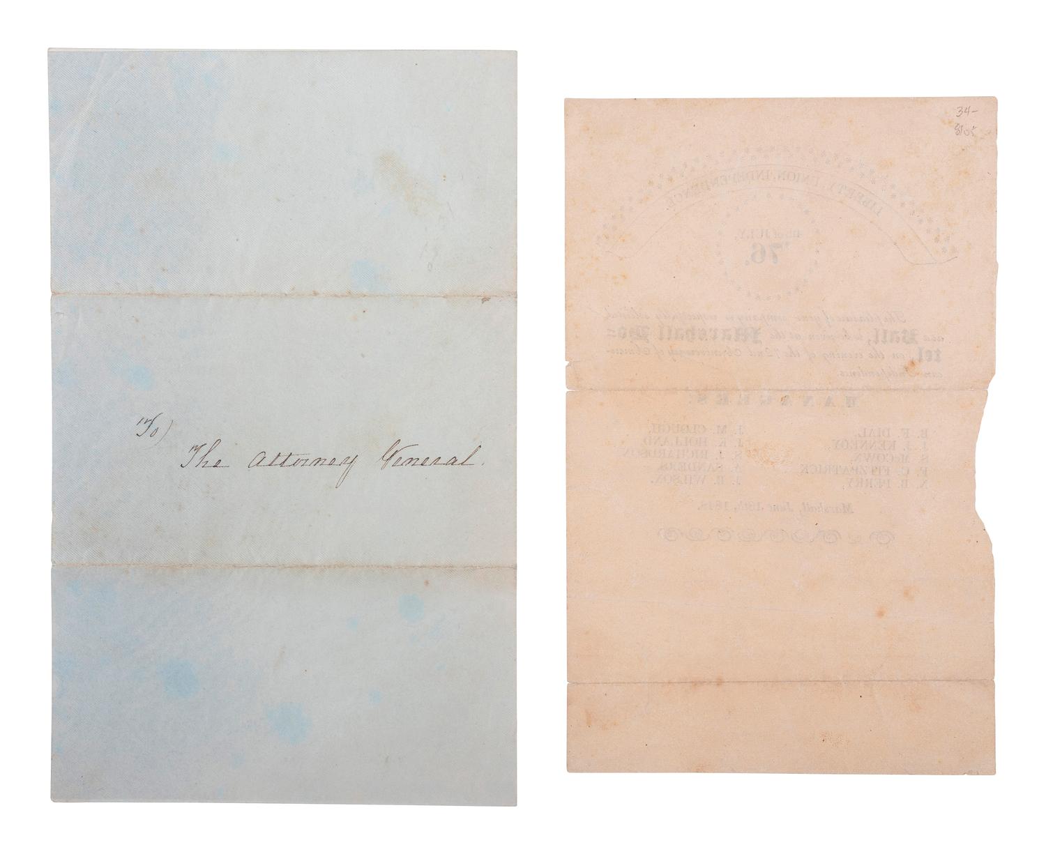 [TEXAS]. A pair of ball invitations from the Republic of Texas and Texas in the Mexican-American War.