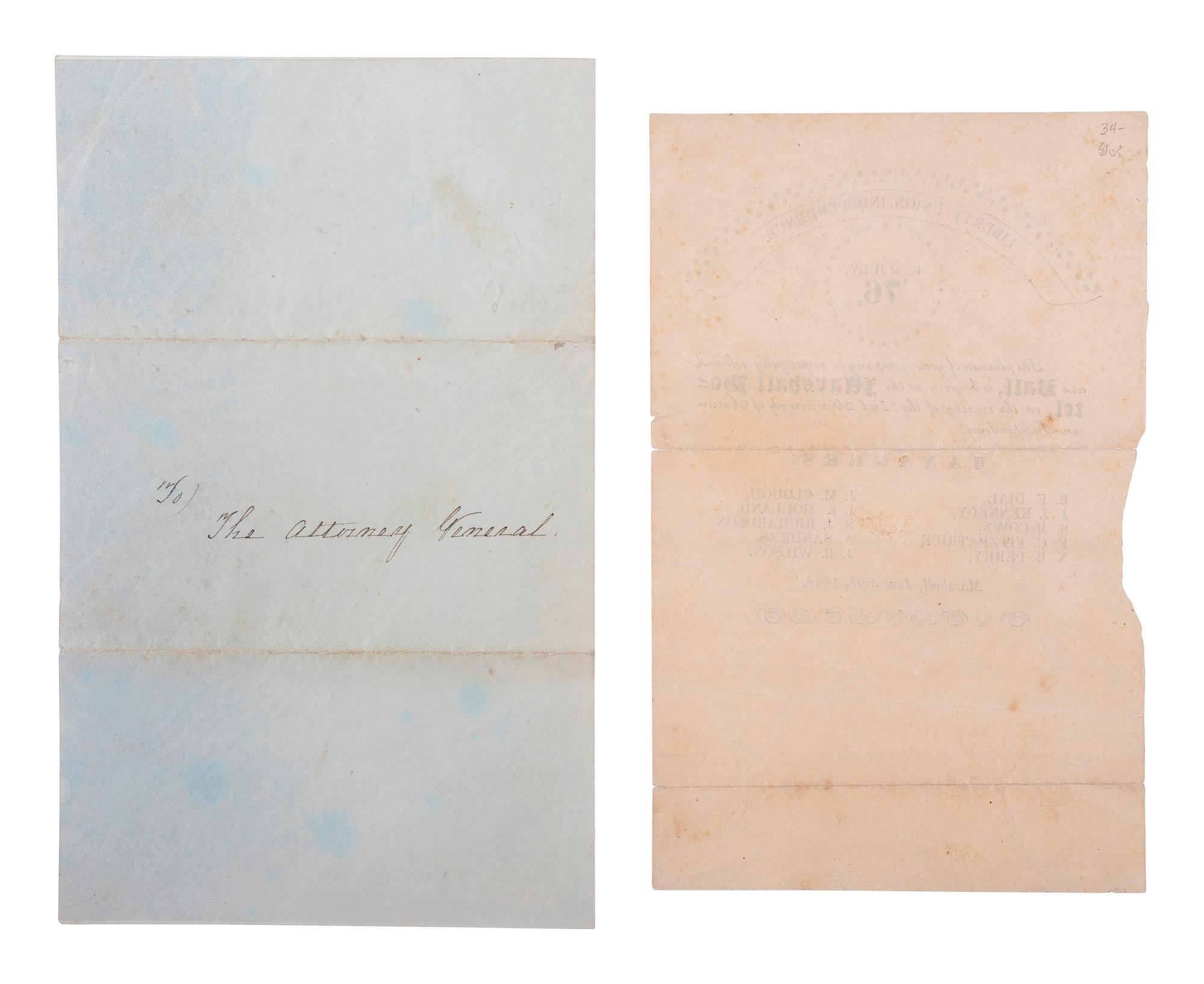 [TEXAS]. A pair of ball invitations from the Republic of Texas and Texas in the Mexican-American War.