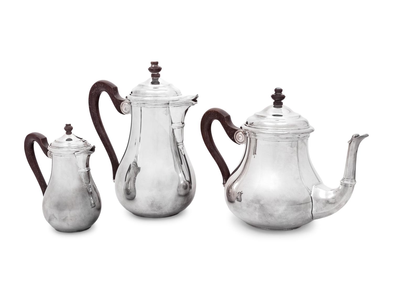 A Puiforcat Silver-Plate Three-Piece Tea Service
