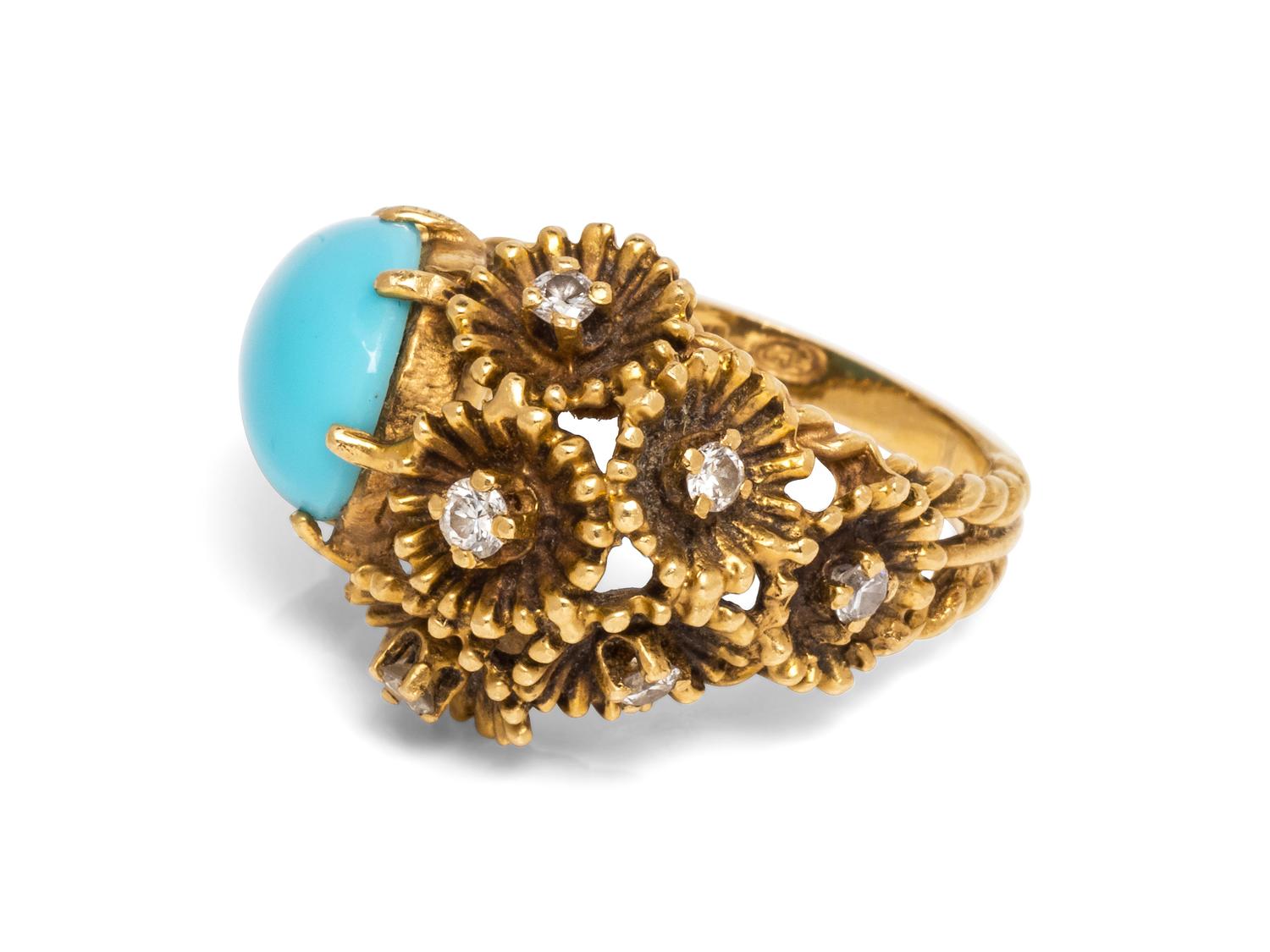 An 18 Karat Yellow Gold, Plastic and Diamond Ring,