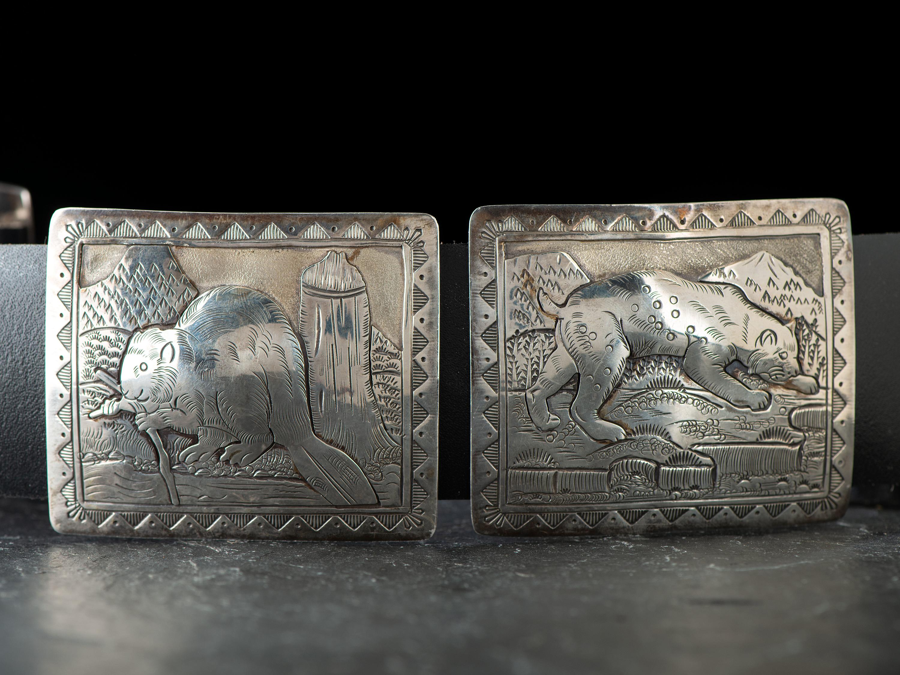 Navajo Sterling Silver Storyteller Concha Belt, with Woodland Creatures