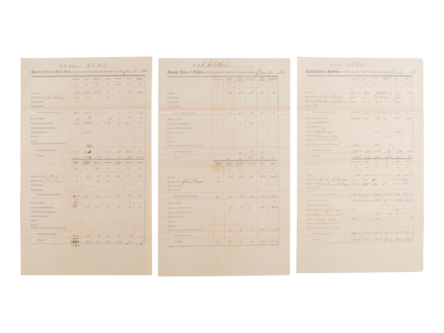 [CIVIL WAR - NAVY]. Records of supplies and provisions of the USS E.B. Hale .