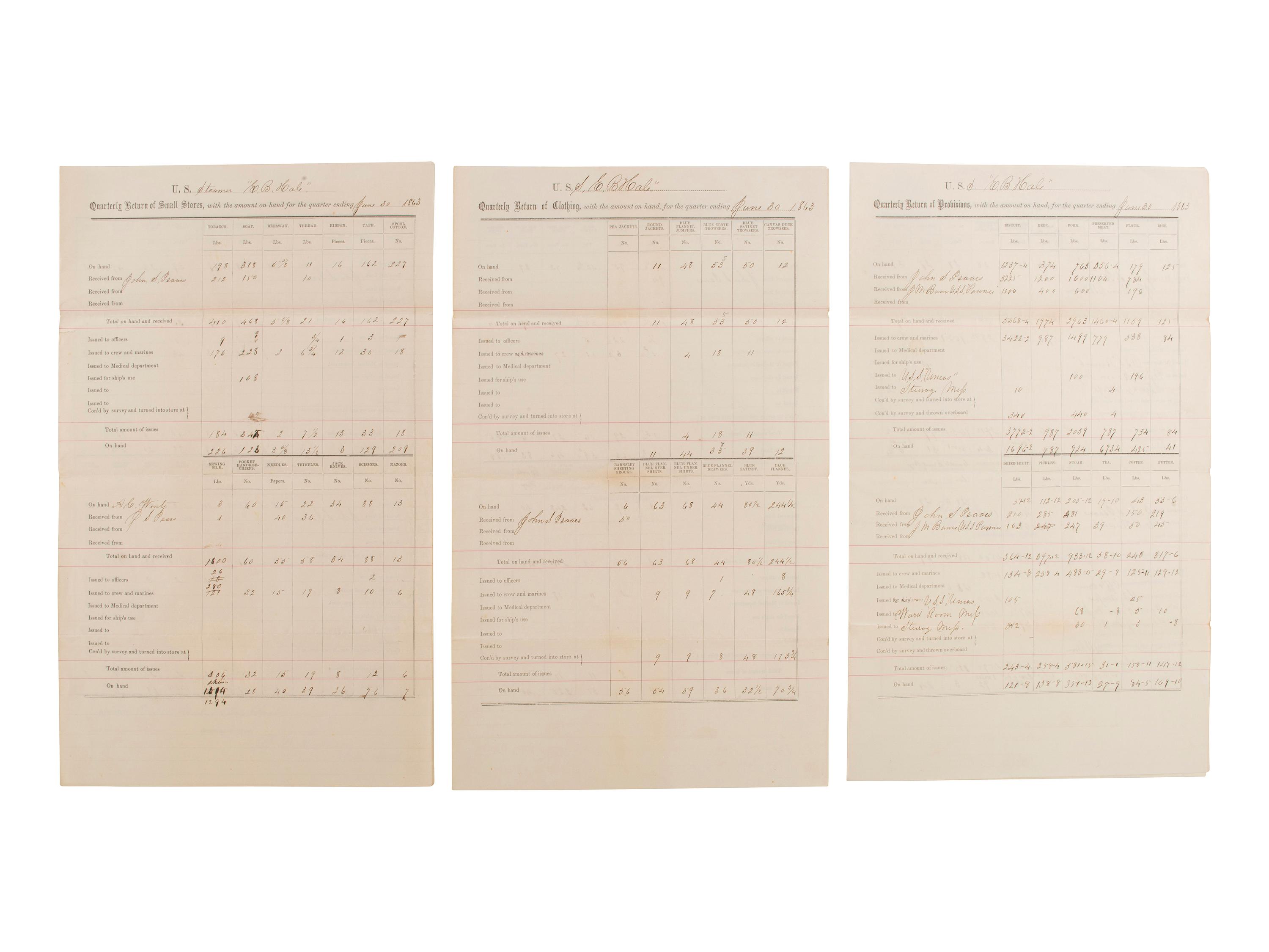 [CIVIL WAR - NAVY]. Records of supplies and provisions of the USS E.B. Hale .