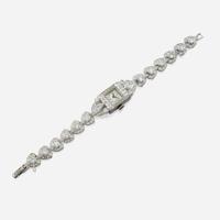 An Art Deco lady's diamond and platinum bracelet watch, Hamilton